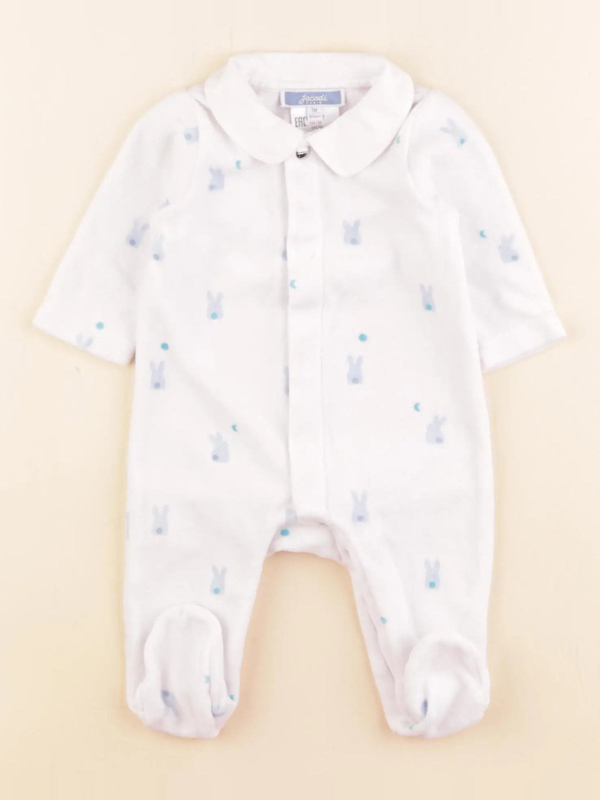 Jacadi - pyjama coton blanc, bleu - 1 mois