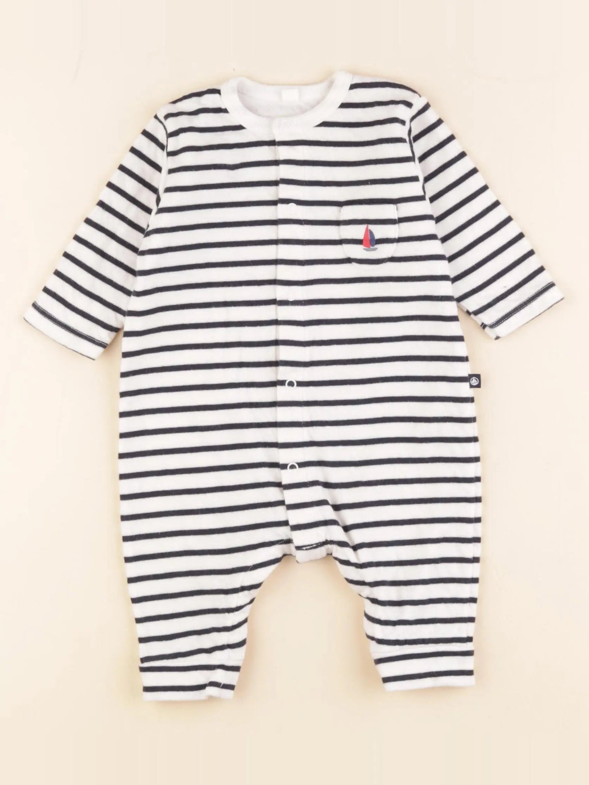 Petit Bateau - pyjama coton blanc, bleu - 3 mois