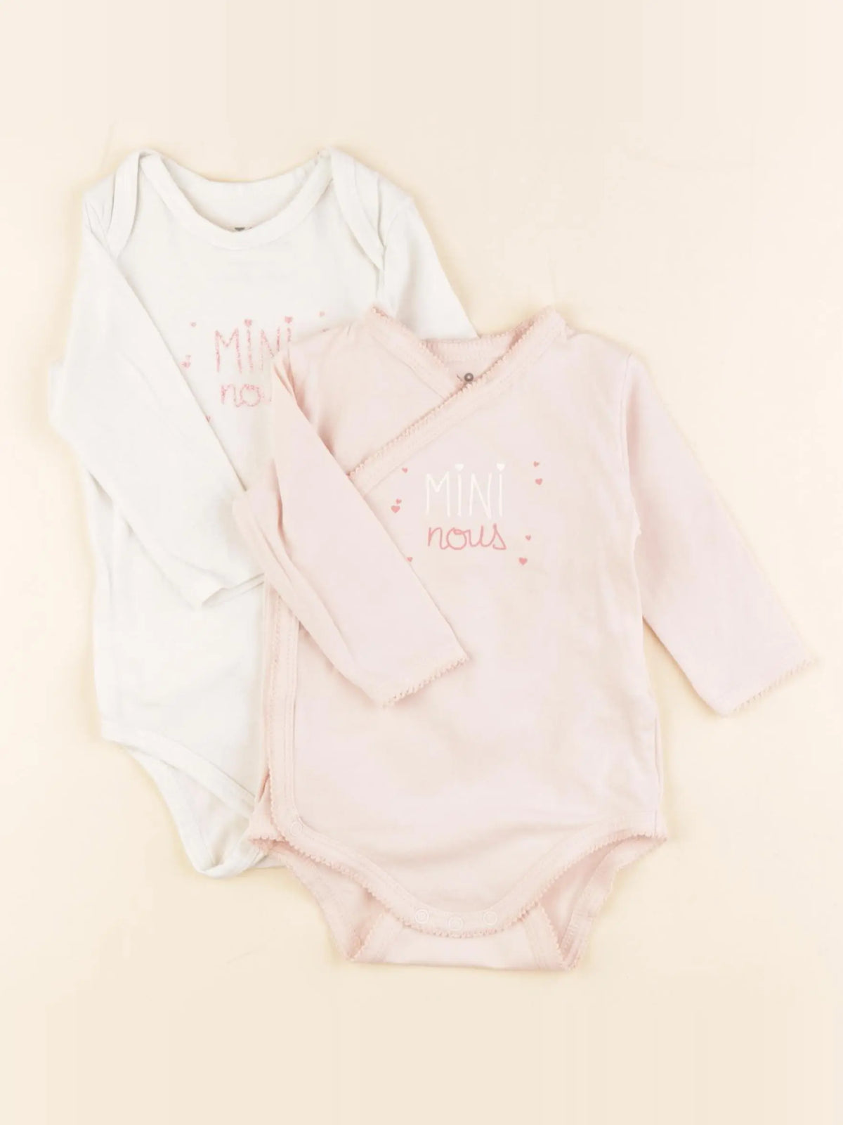 Tape à l'oeil - lot de 2 bodies en coton blanc, rose - 6 mois