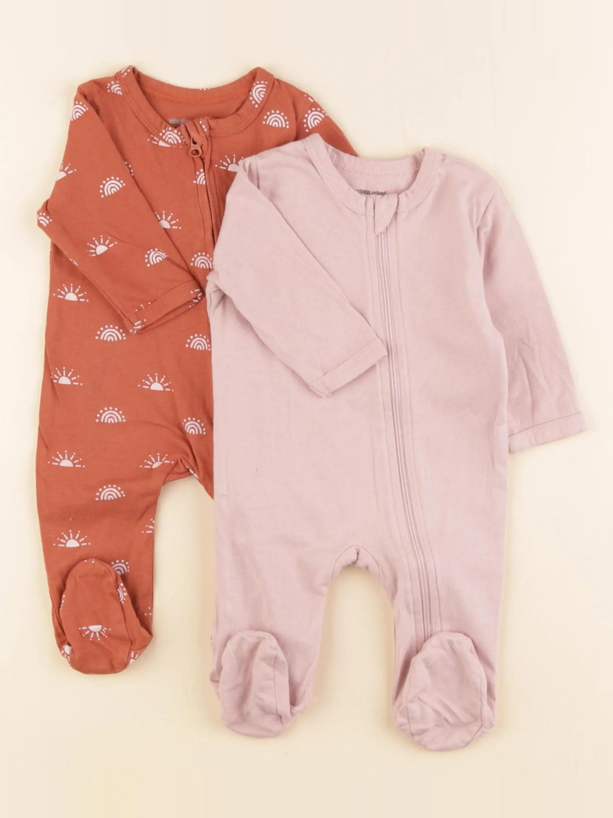 Vertbaudet - lot de 2 pyjamas coton marron, rose - 1 mois