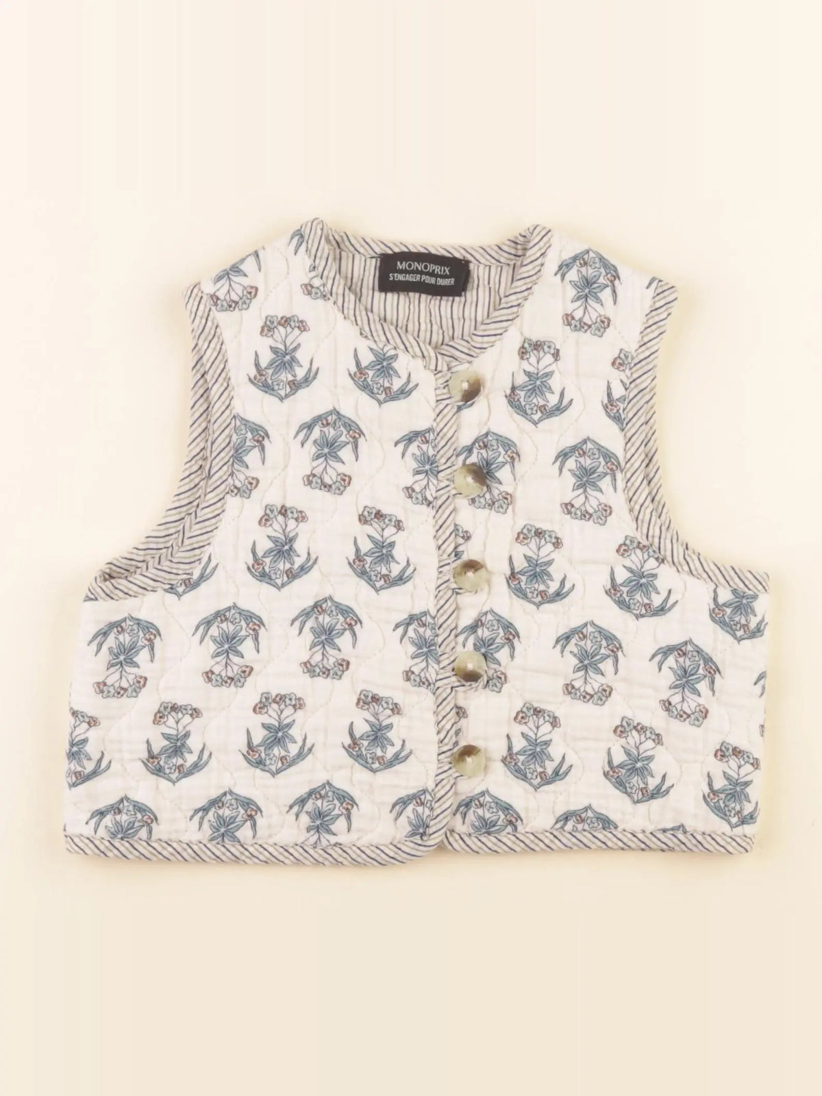 Monoprix - gilet beige, bleu - 3 ans