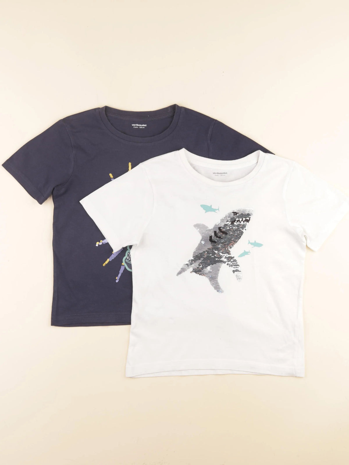 Vertbaudet - lot de 2 tee-shirts blanc, bleu - 8 ans