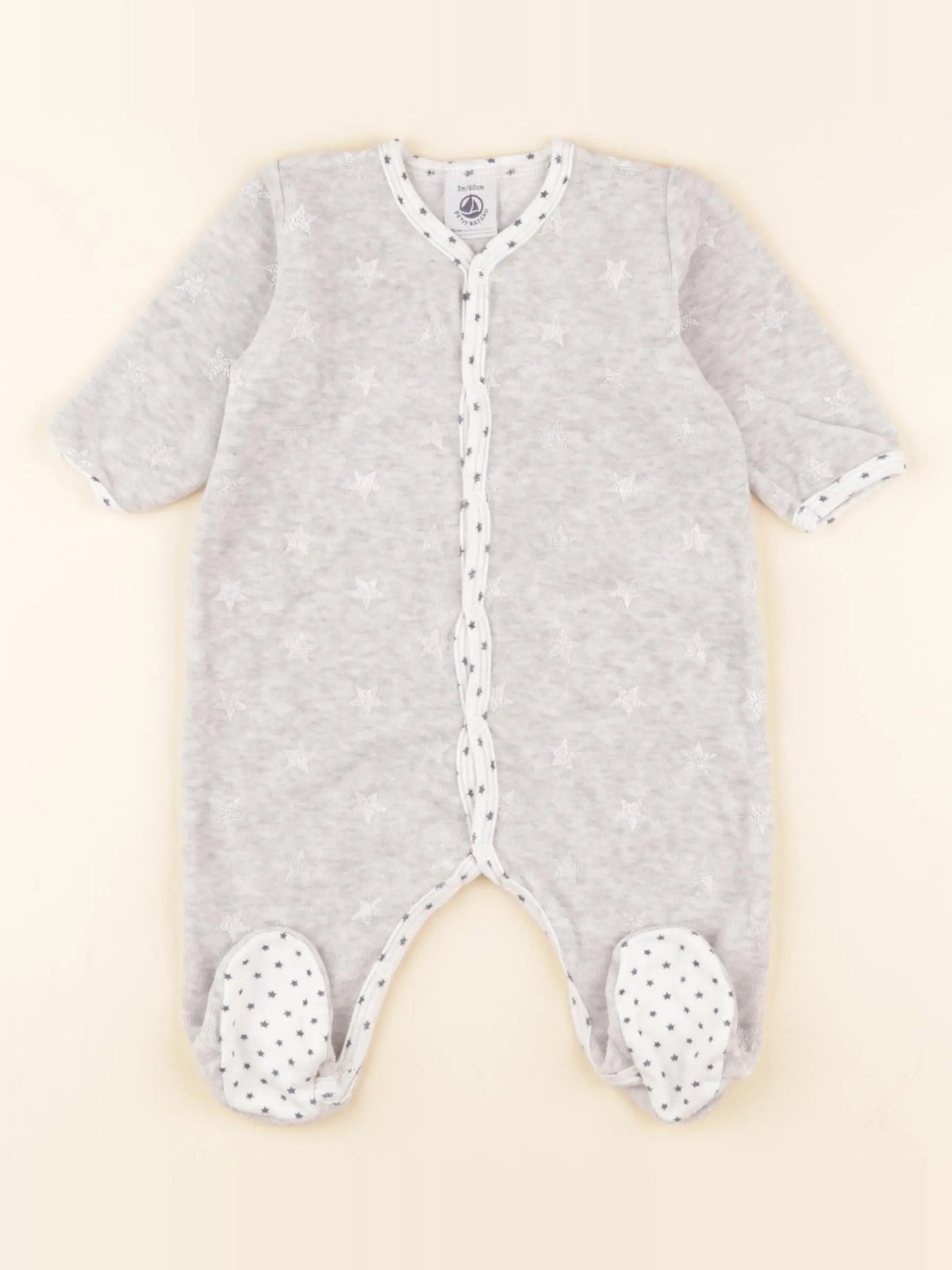 Petit Bateau - pyjama velours gris - 3 mois