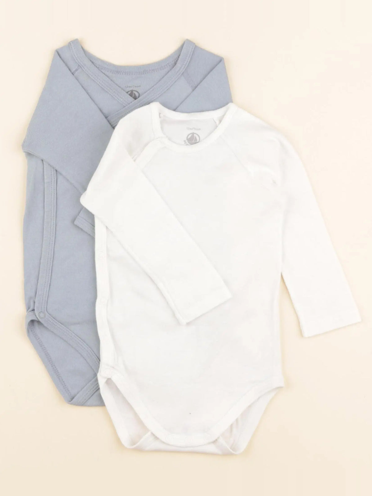 Petit Bateau - lot de 2 bodies en coton blanc, bleu - 12 mois