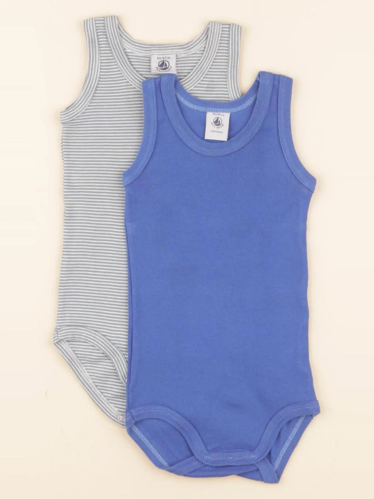 Petit Bateau - lot de 2 bodies en coton bleu - 6 mois