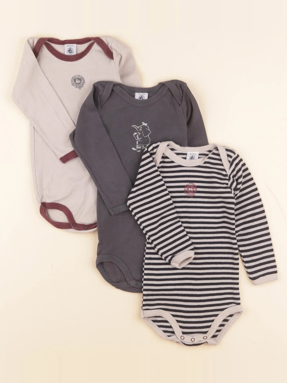 Petit Bateau - lot de 3 bodies en coton multicolore - 12 mois