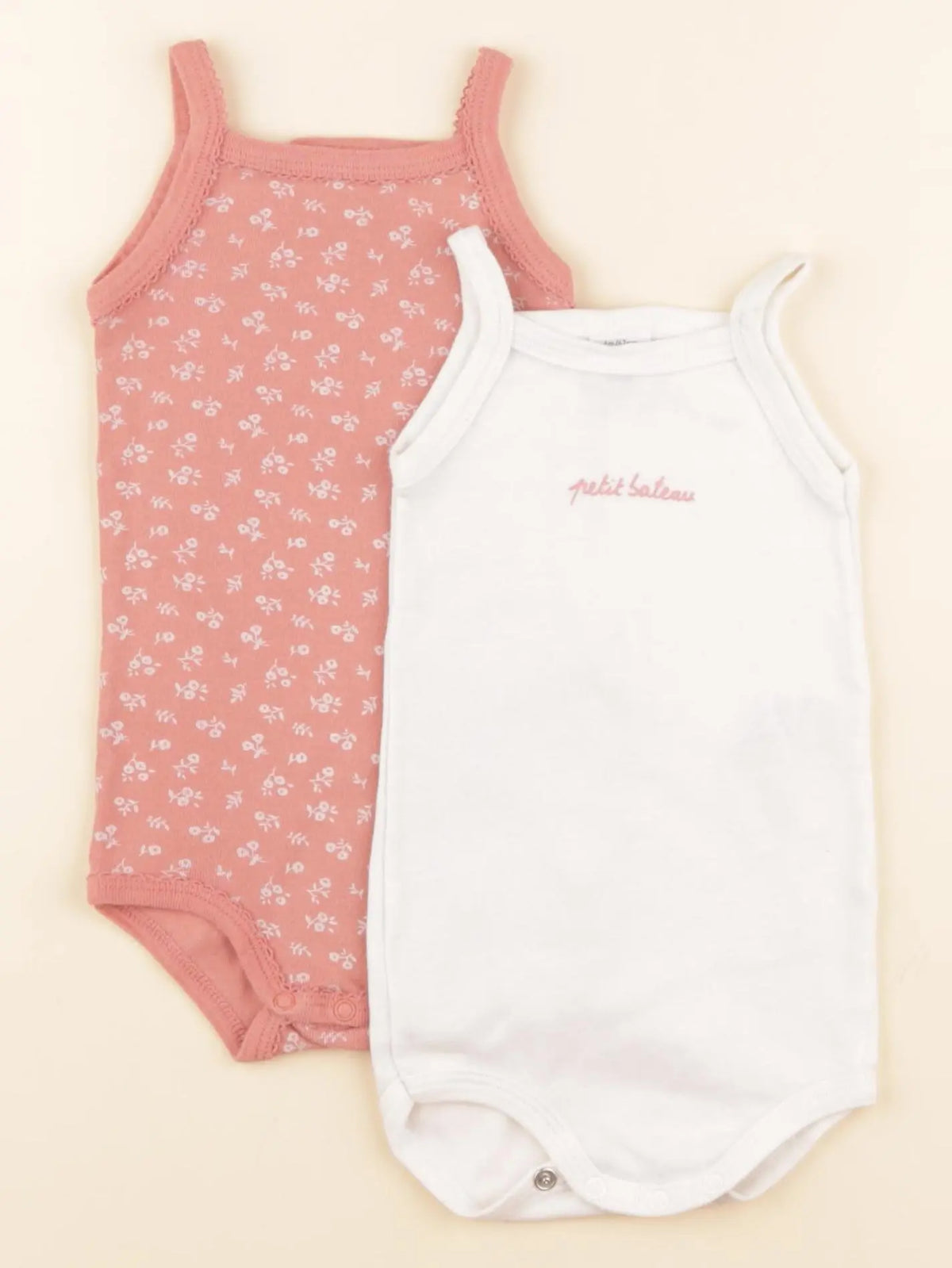 Petit Bateau - lot de 2 bodies en coton blanc, rose - 6 mois
