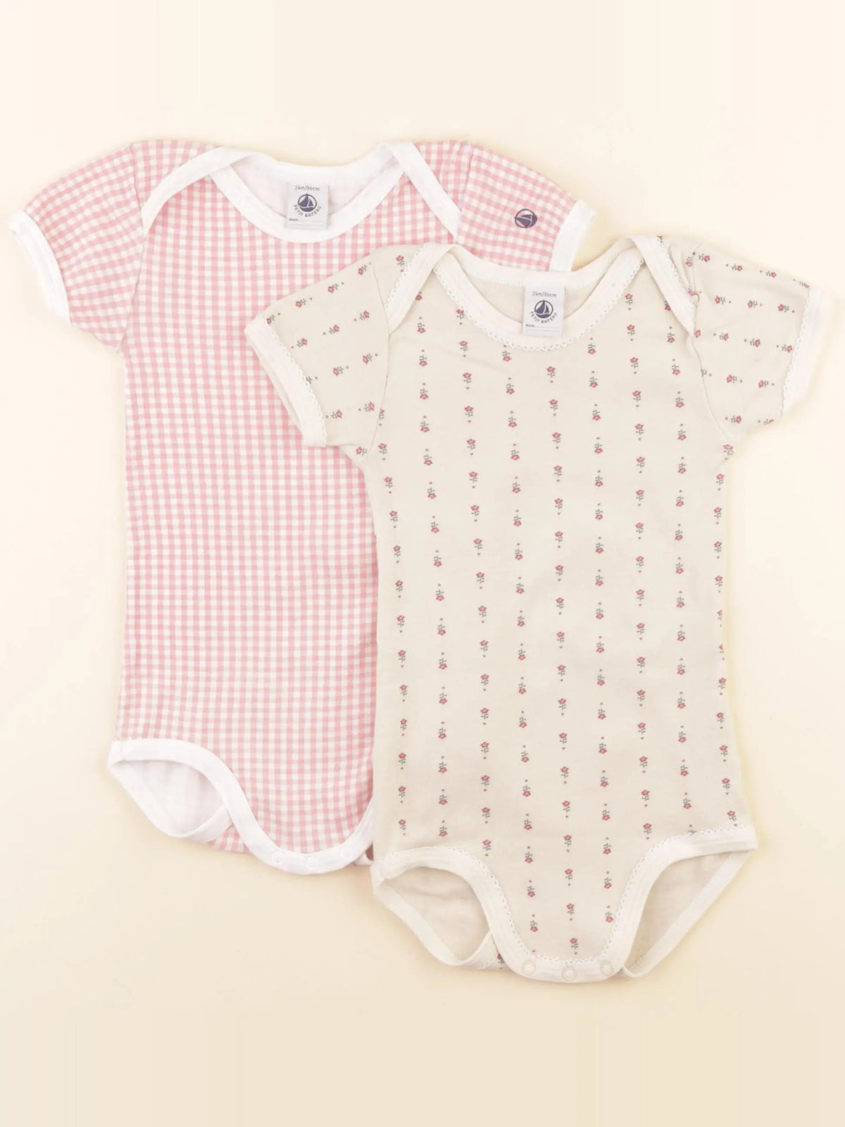 Petit Bateau - lot de 2 bodies en coton beige, rose - 24 mois