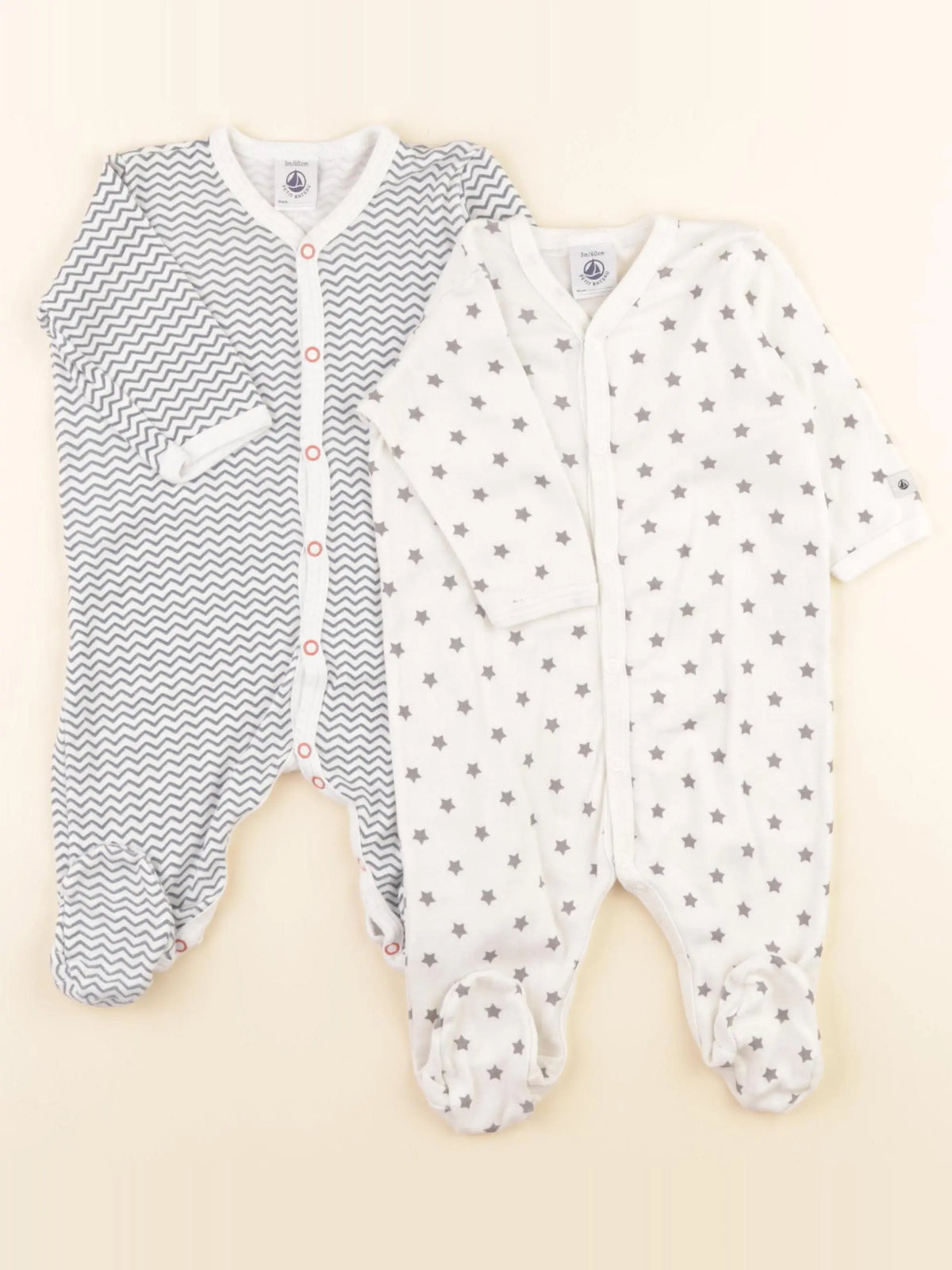 Petit Bateau - lot de 2 pyjamas coton blanc, bleu, gris - 3 mois