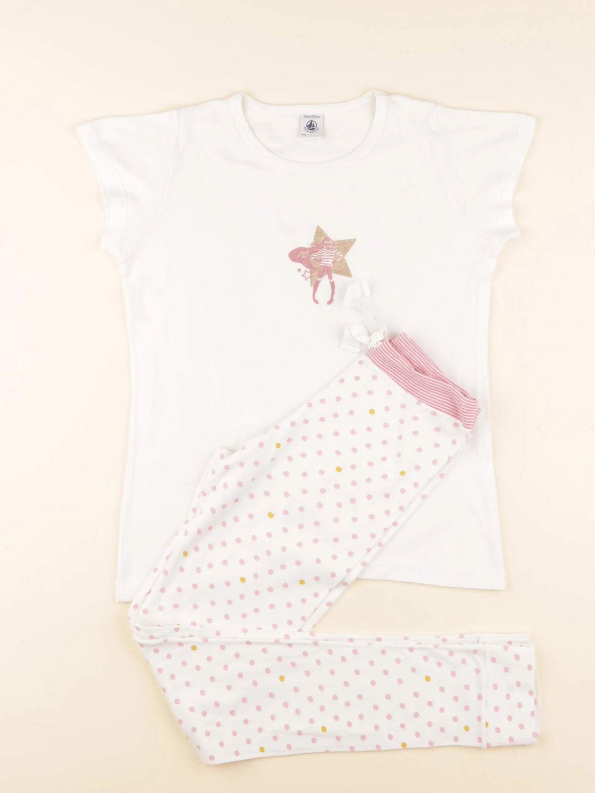 Petit Bateau - pyjama coton blanc, rose - 10 ans