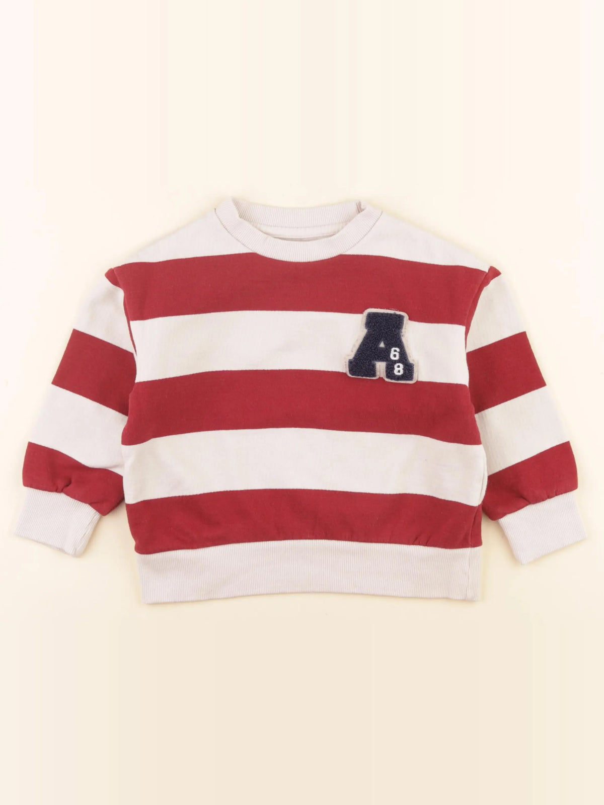 Vertbaudet - sweat beige, rouge - 4 ans