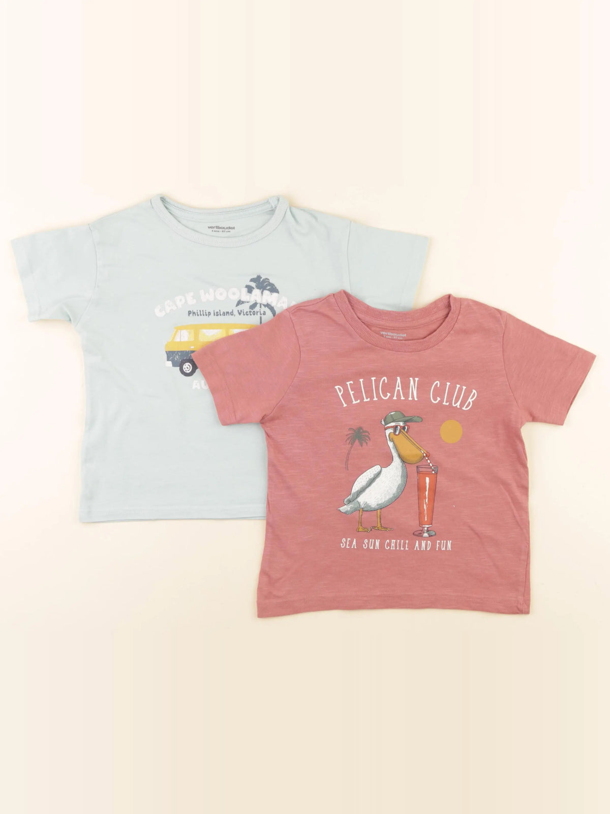 Vertbaudet - lot de 2 tee-shirts rose, vert - 3 ans