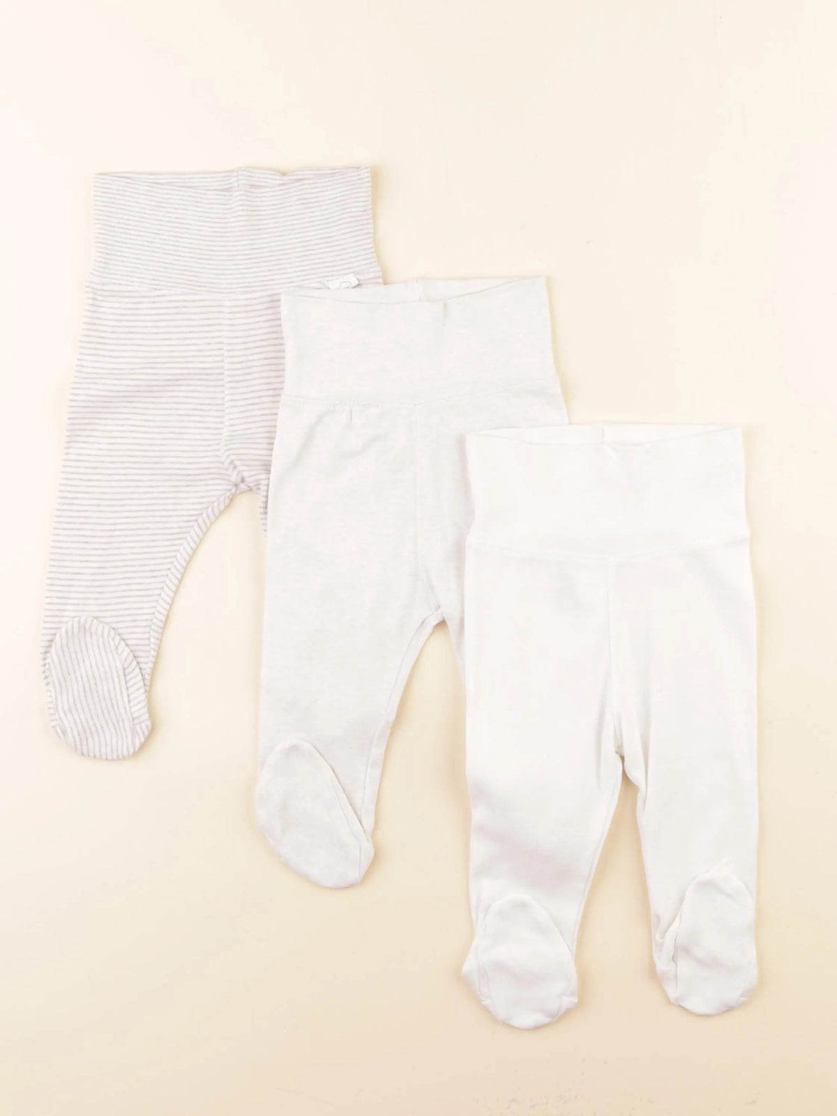 H&M - lot de 3 leggings blanc, beige - 3 mois