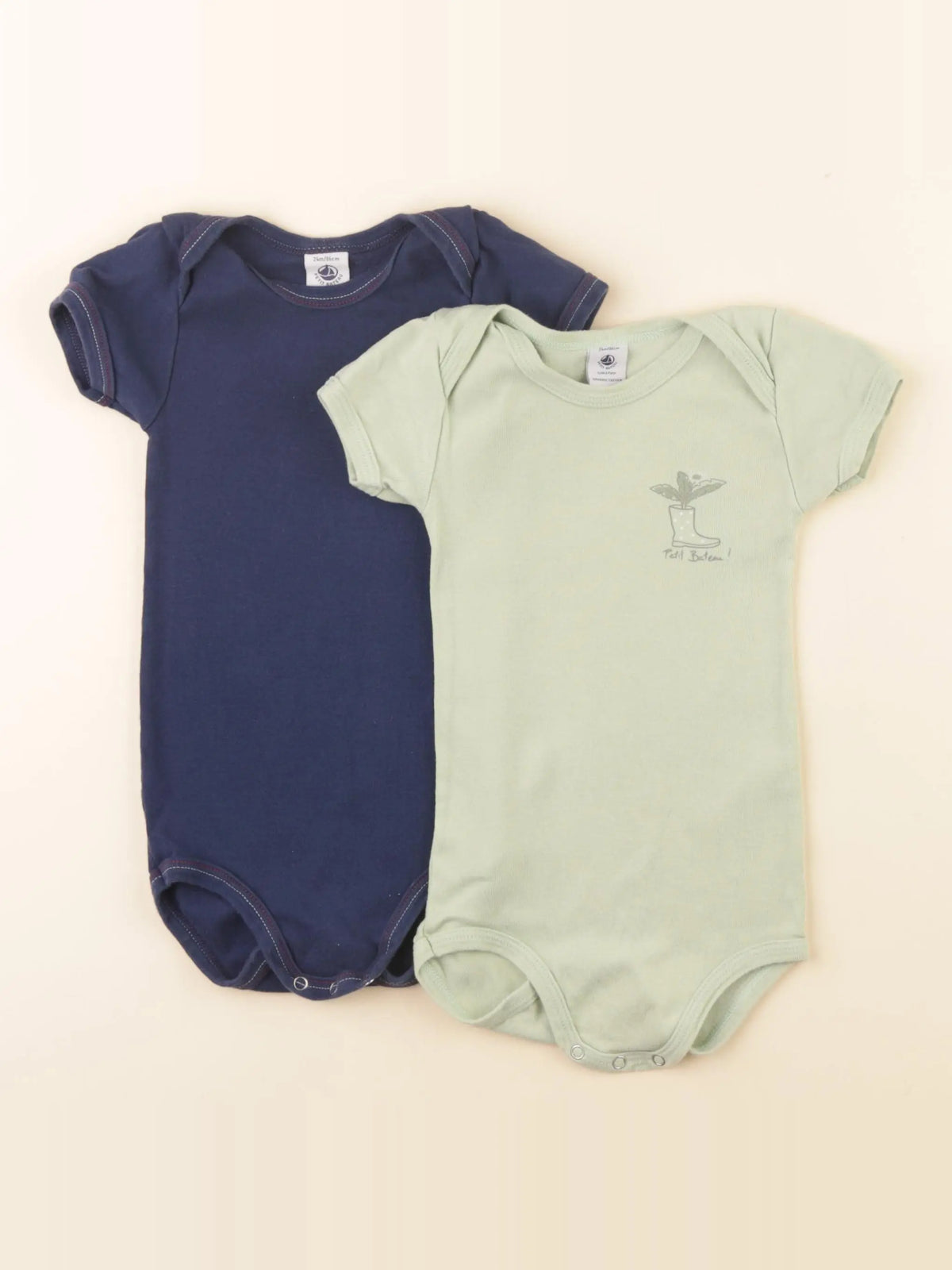 Petit Bateau - lot de 2 bodies en coton bleu, vert - 24 mois