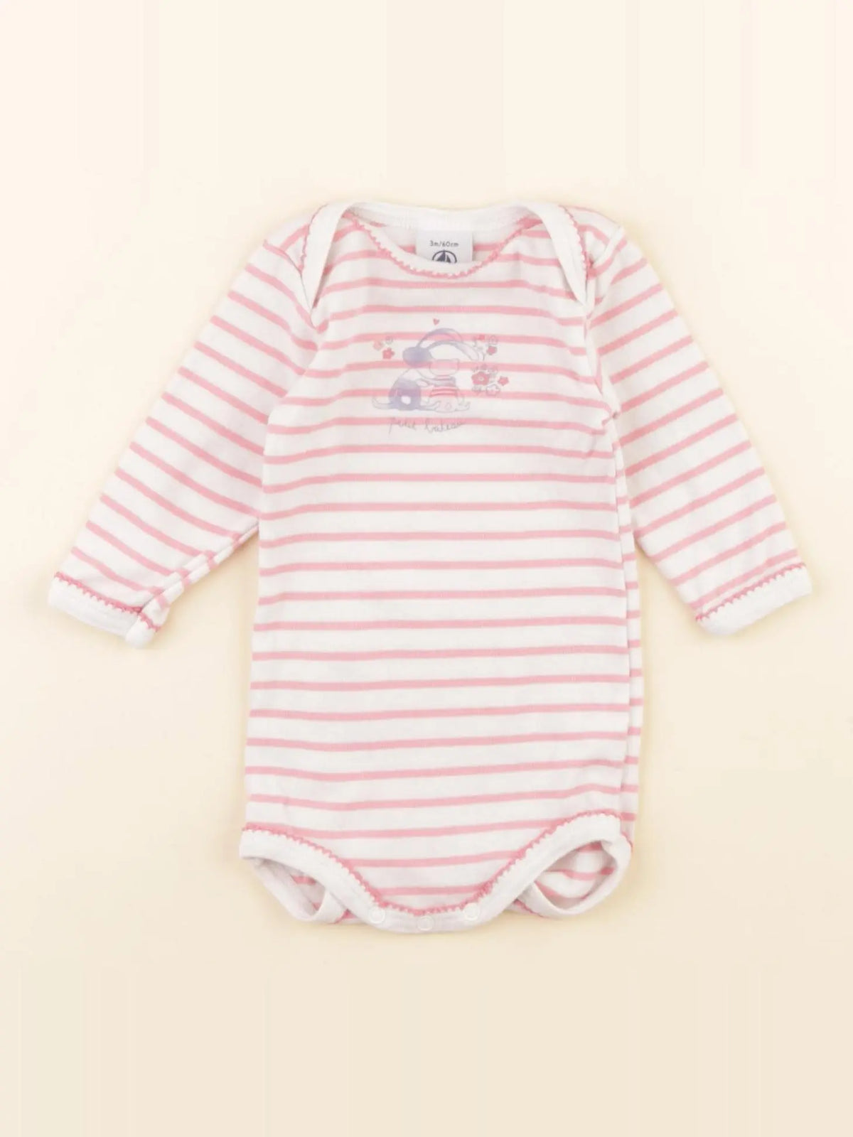Petit Bateau - body blanc, rose - 3 mois