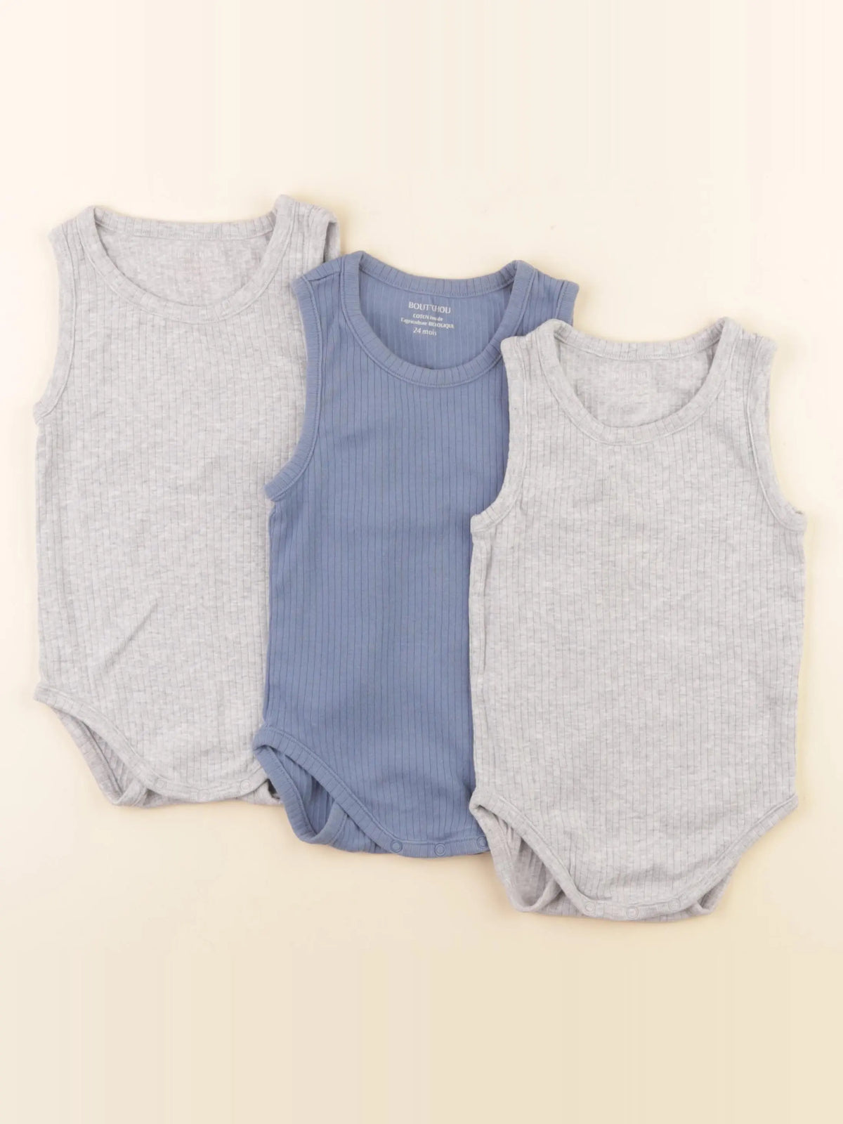 Boutchou - lot de 3 bodies en coton gris, bleu - 24 mois