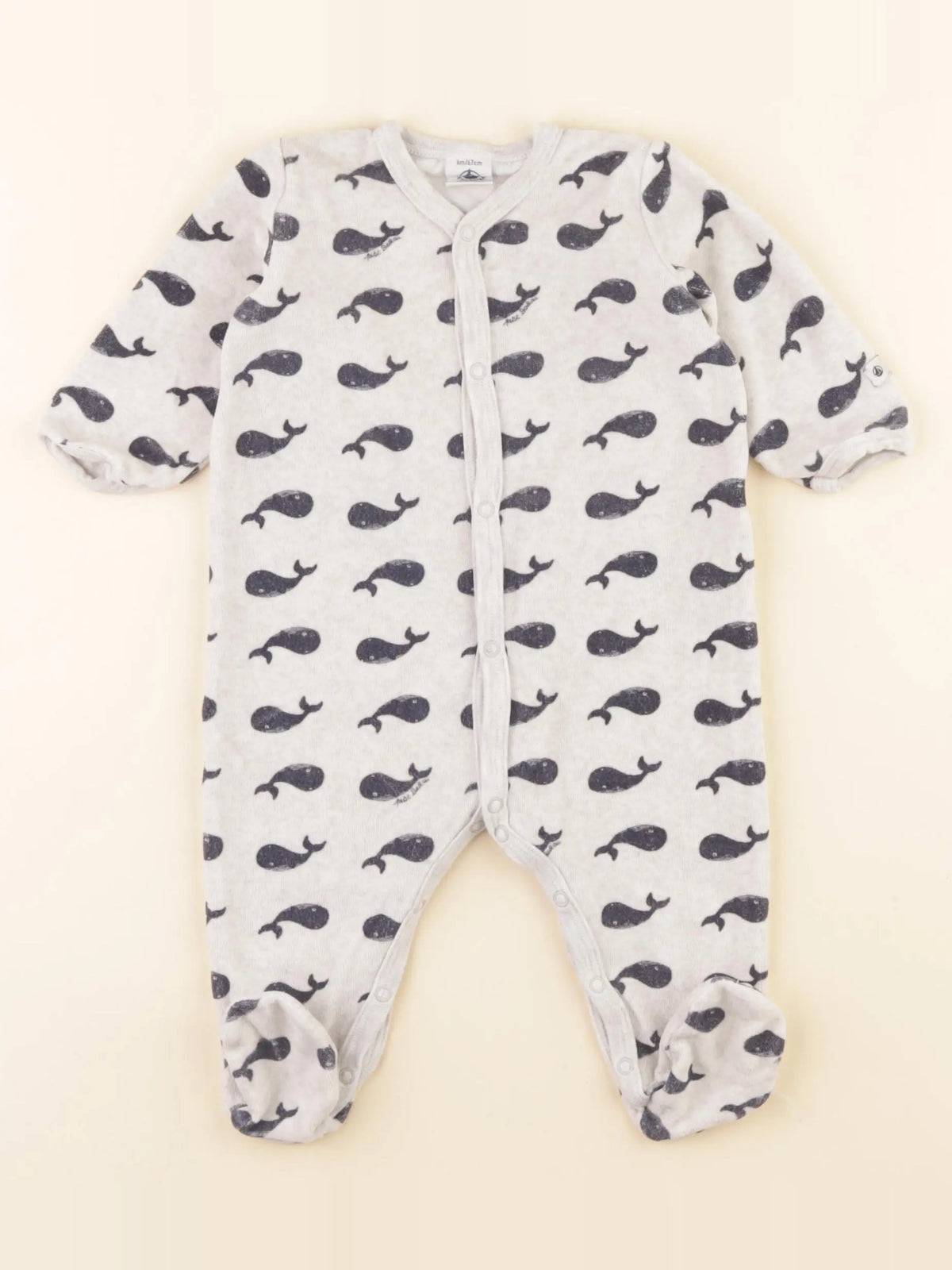 Petit Bateau - pyjama velours gris, bleu - 6 mois