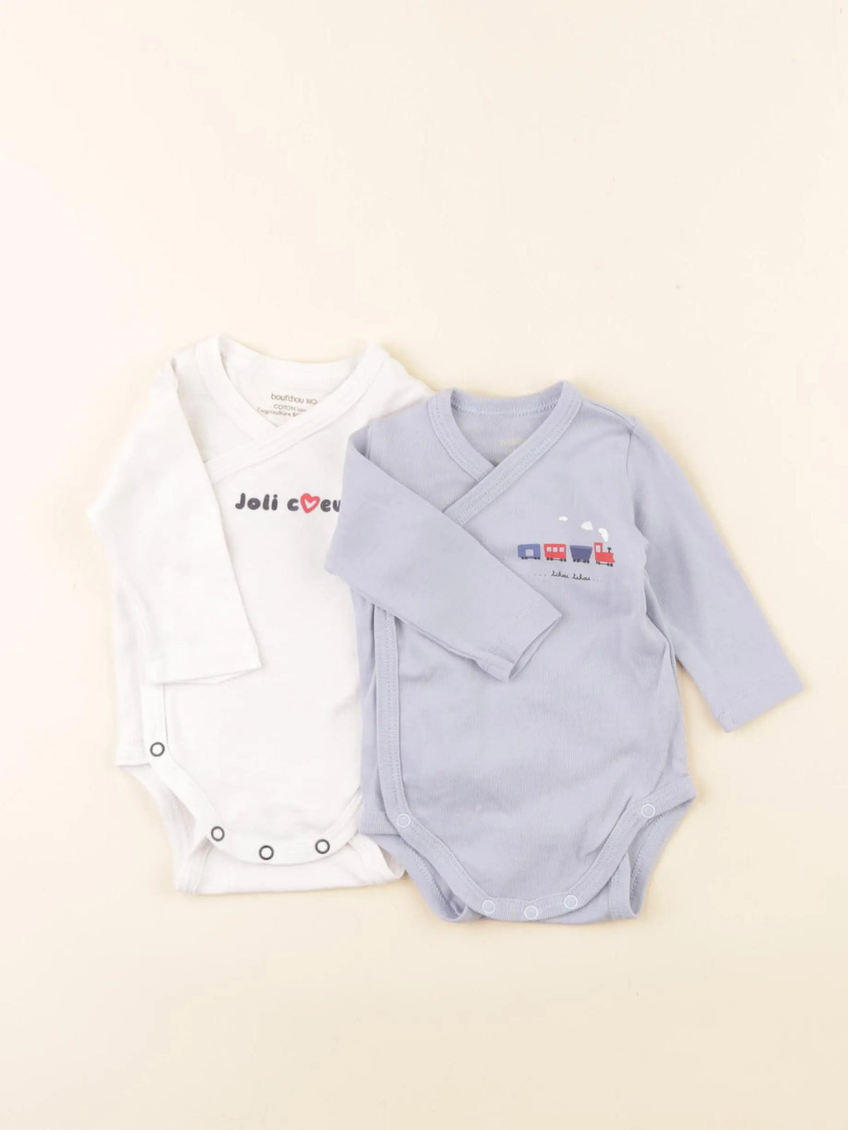 Boutchou - lot de 2 bodies en coton blanc, bleu - 1 mois