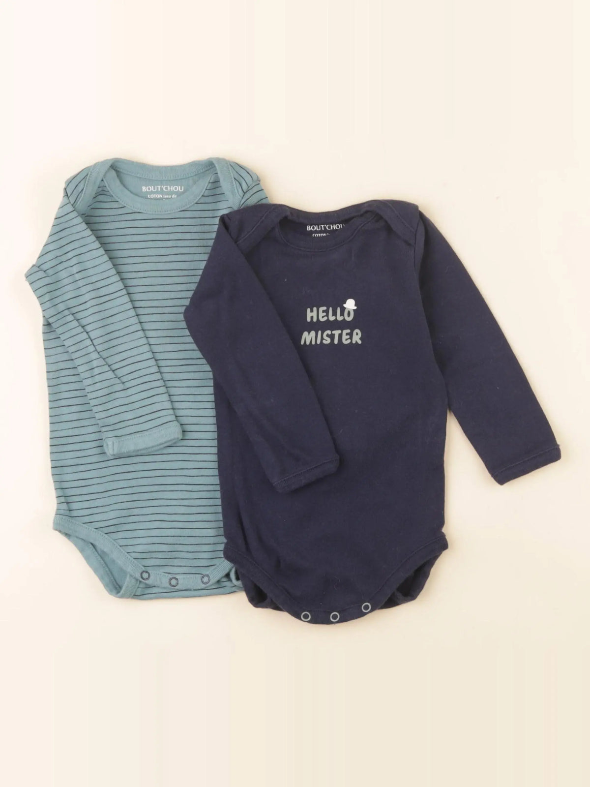 Boutchou - lot de 2 bodies en coton vert, bleu - 9 mois