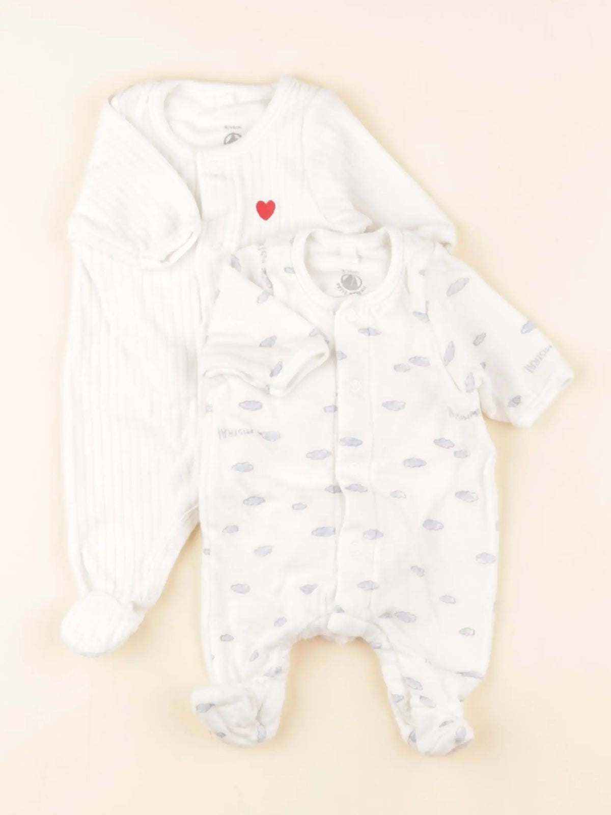 Petit Bateau - lot de 2 pyjamas coton blanc - 0 mois