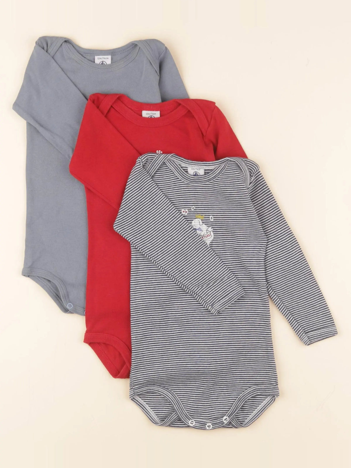 Petit Bateau - lot de 3 bodies en coton multicolore - 12 mois