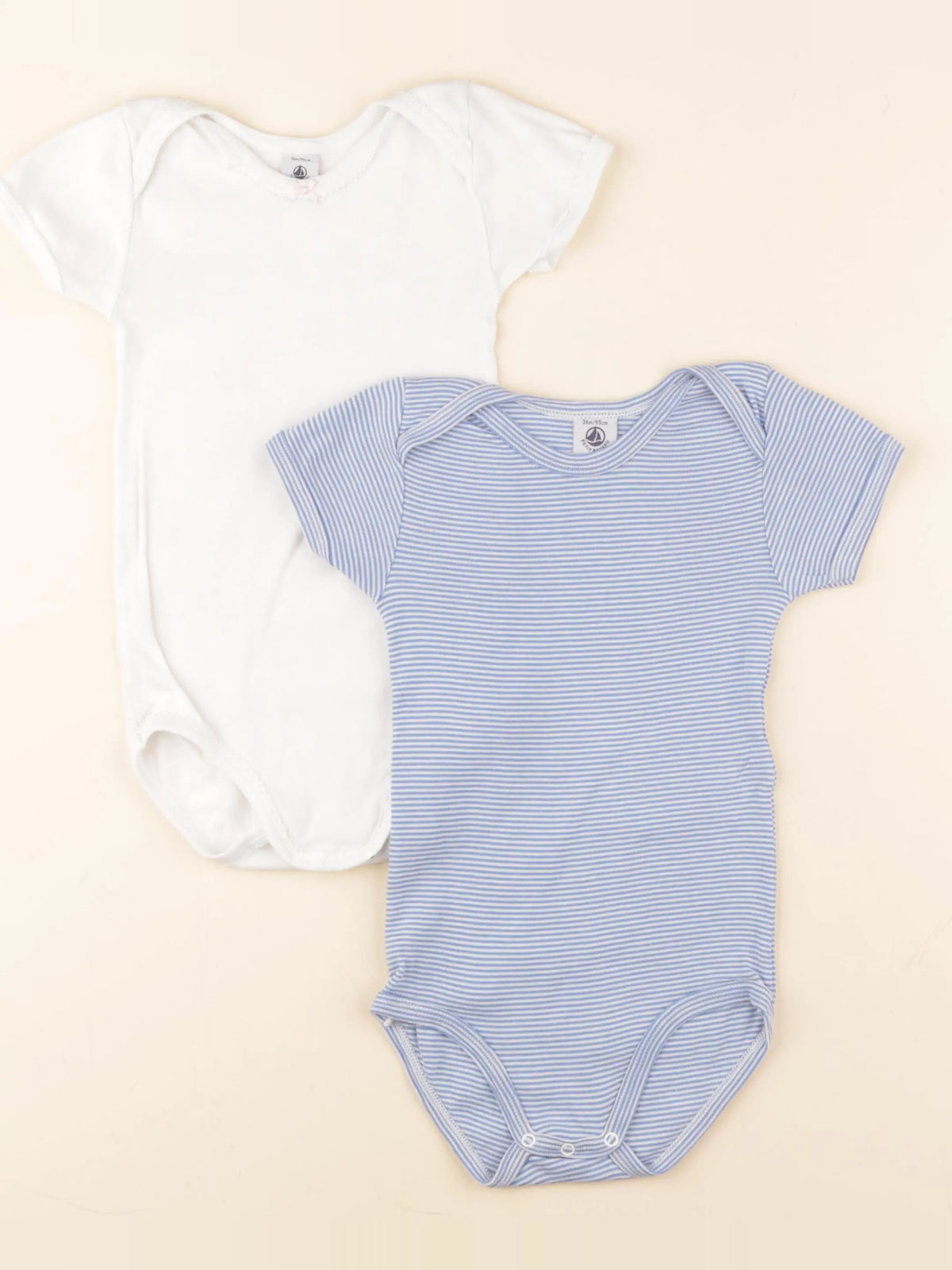 Petit Bateau - lot de 2 bodies en coton blanc, bleu - 36 mois