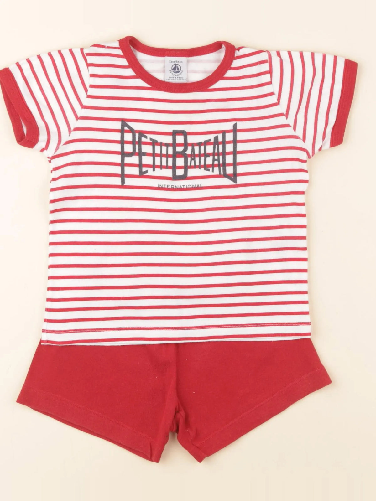 Petit Bateau - pyjama coton blanc, rouge - 2 ans