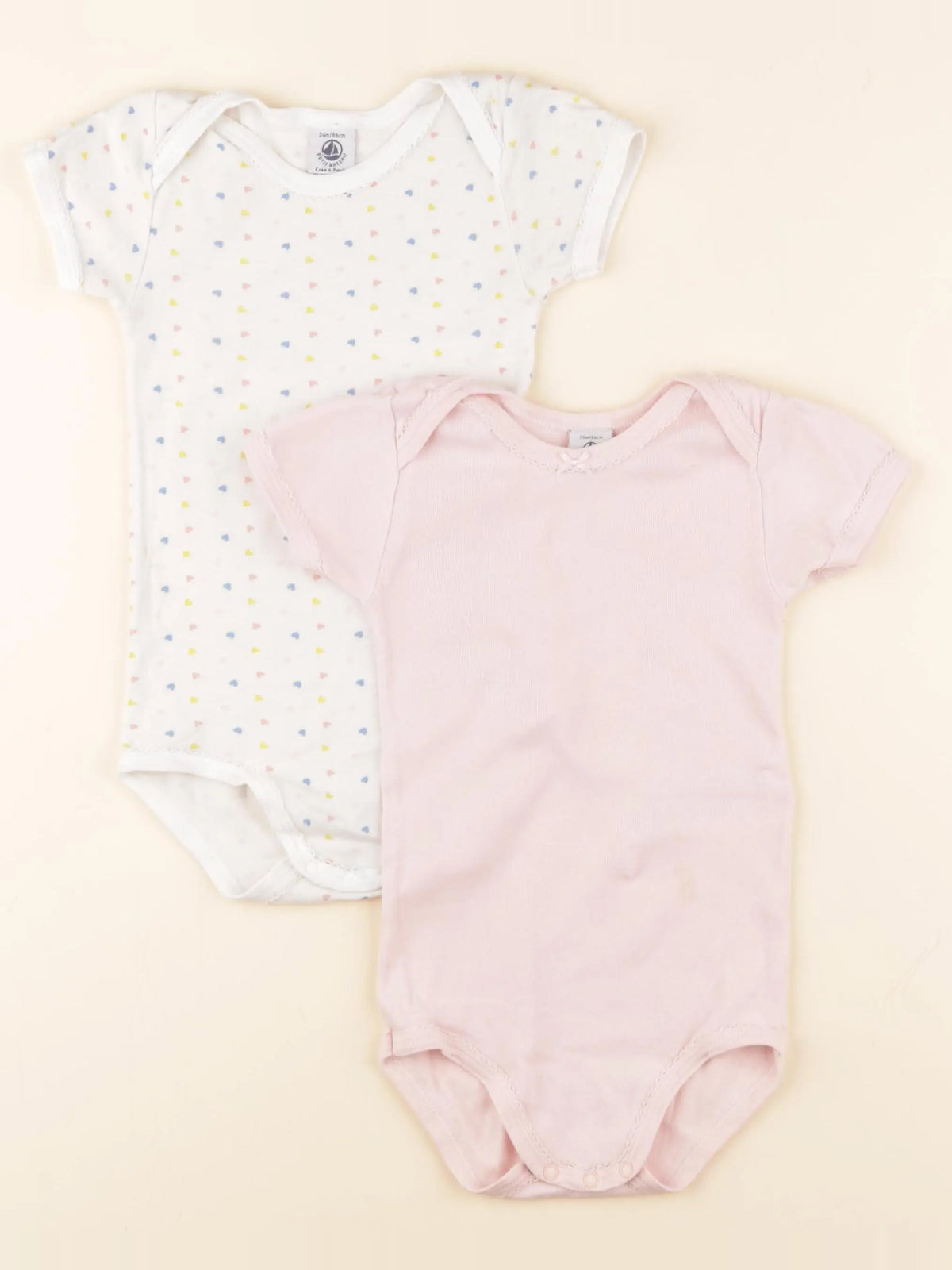 Petit Bateau - lot de 2 bodies en coton blanc, rose - 24 mois