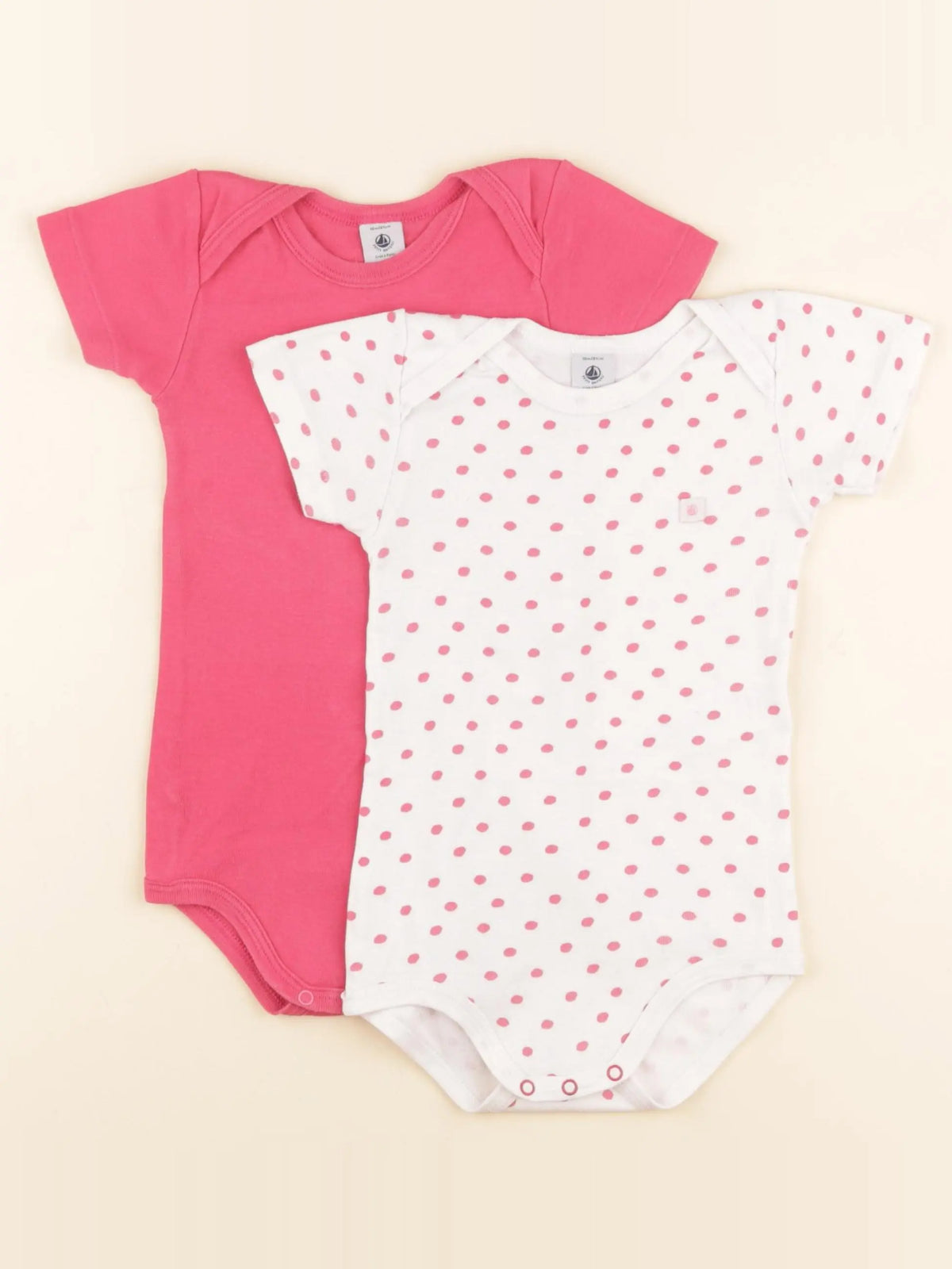 Petit Bateau - lot de 2 bodies en coton blanc, rose - 18 mois