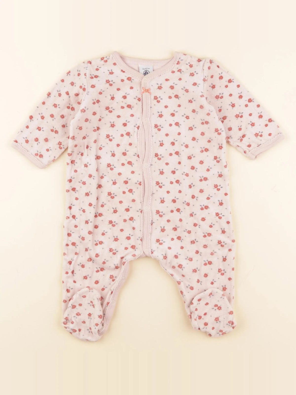 Petit Bateau - pyjama velours rose - 6 mois
