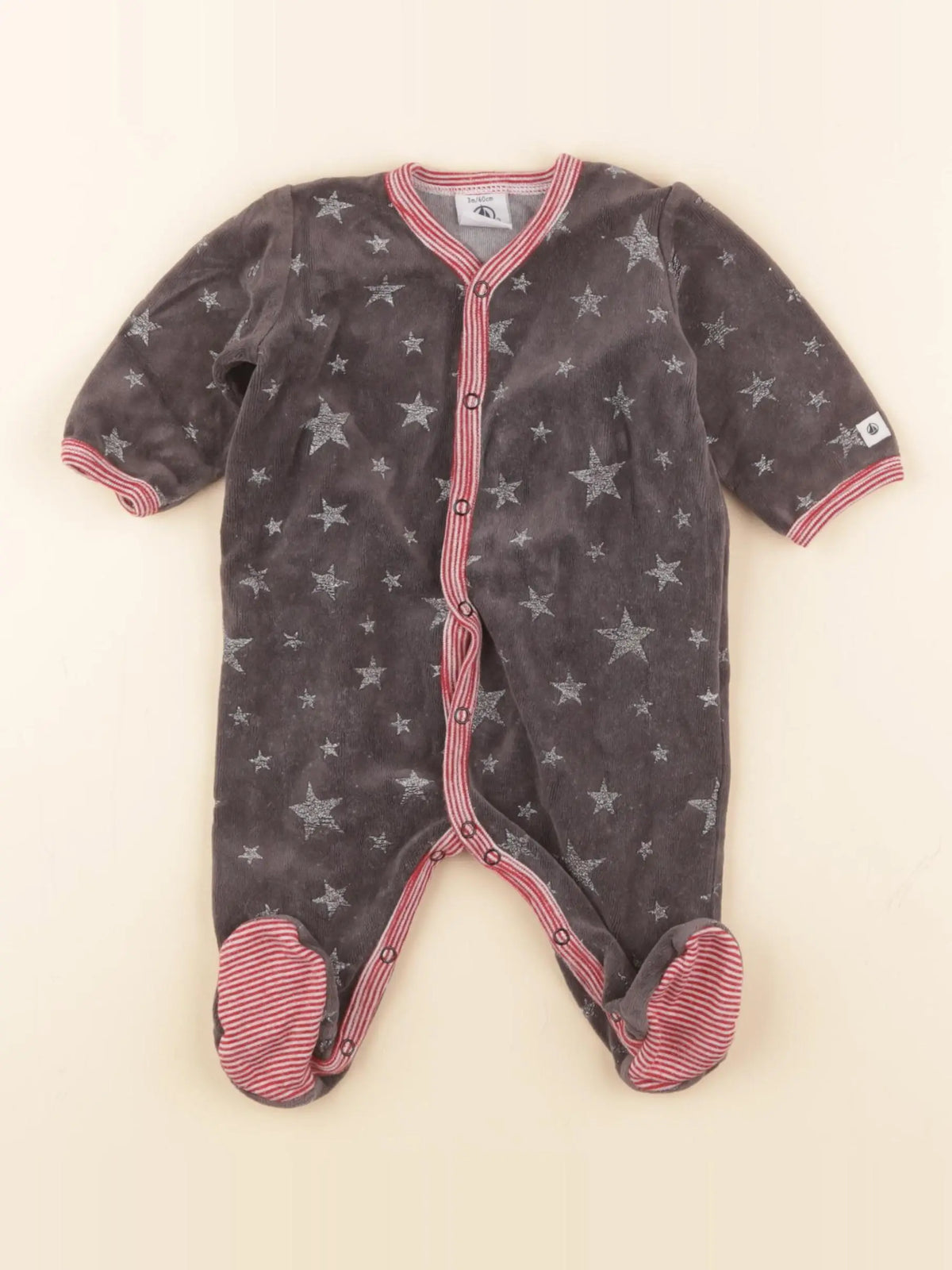 Petit Bateau - pyjama velours gris - 3 mois