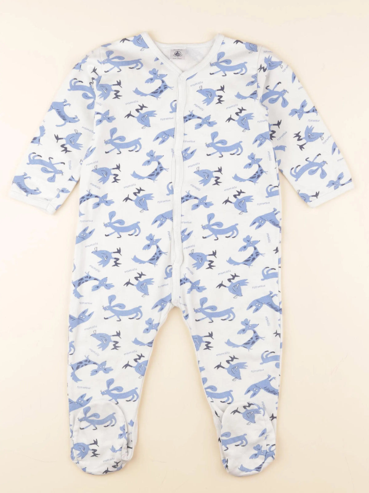 Petit Bateau - pyjama coton blanc, bleu - 24 mois