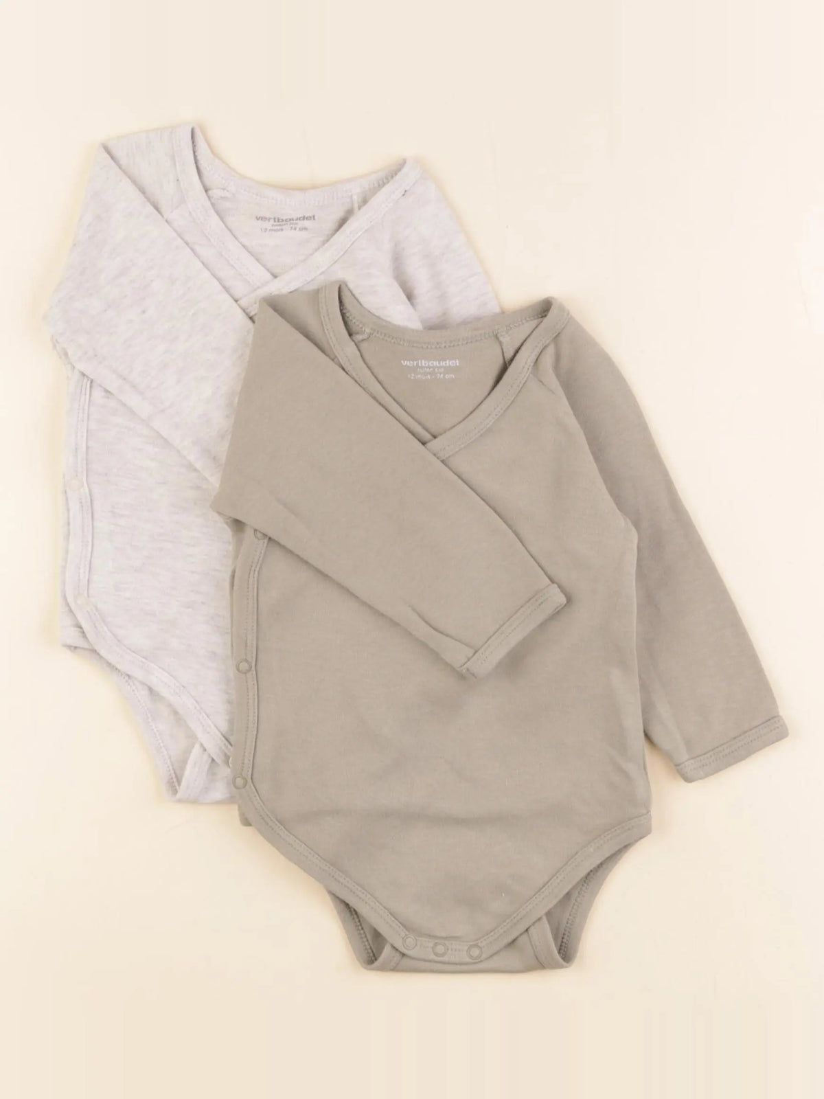 Vertbaudet - lot de 2 bodies en coton gris, vert - 12 mois
