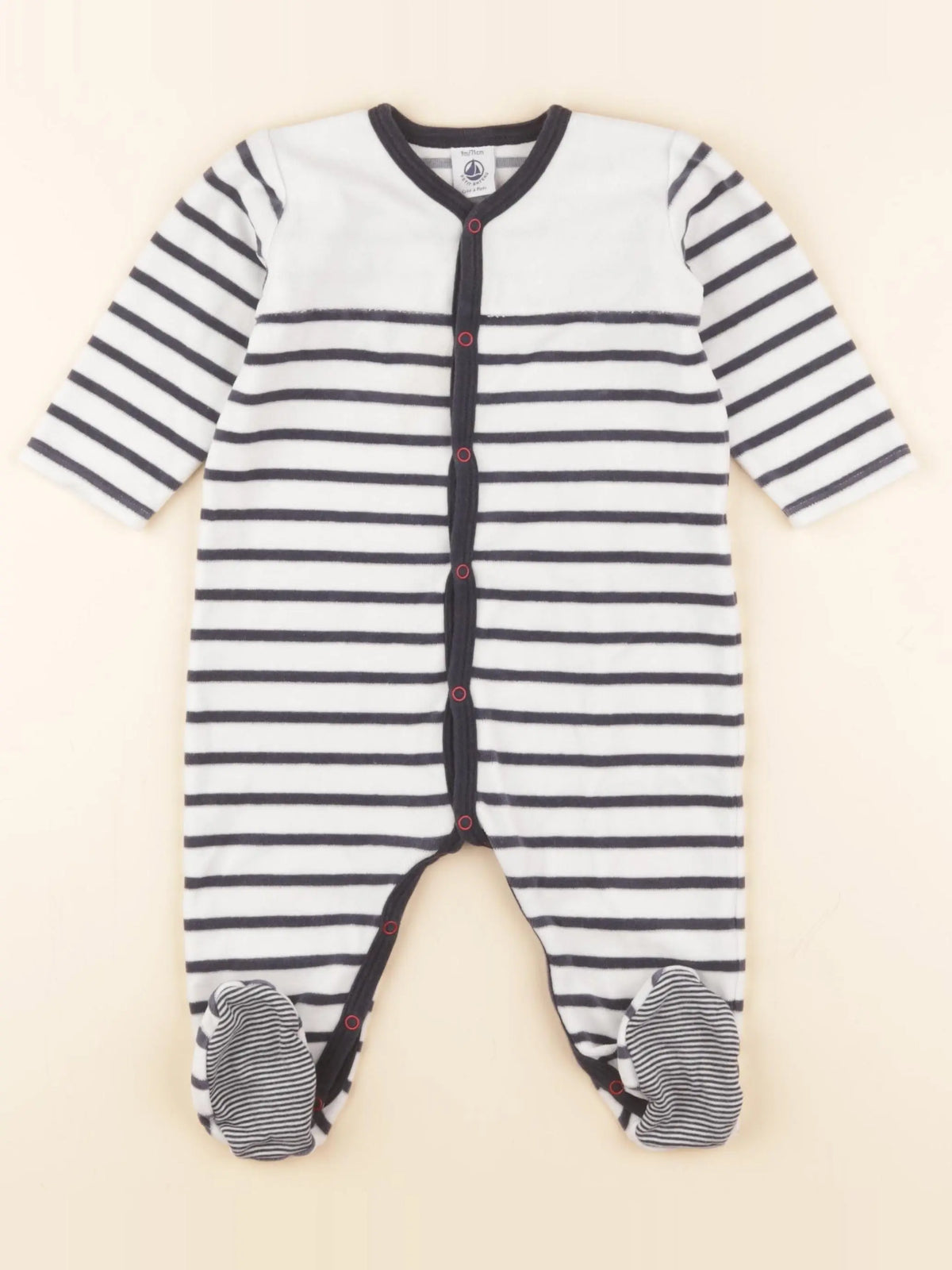Petit Bateau - pyjama velours blanc, bleu - 9 mois