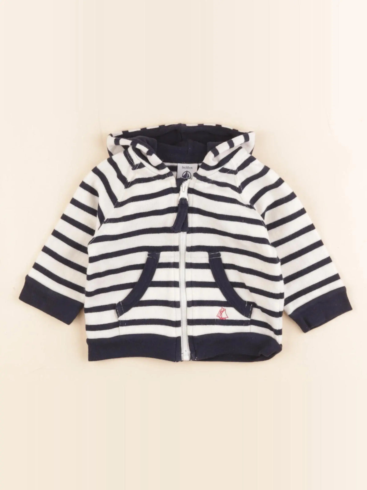 Petit Bateau - sweat beige, bleu - 3 mois