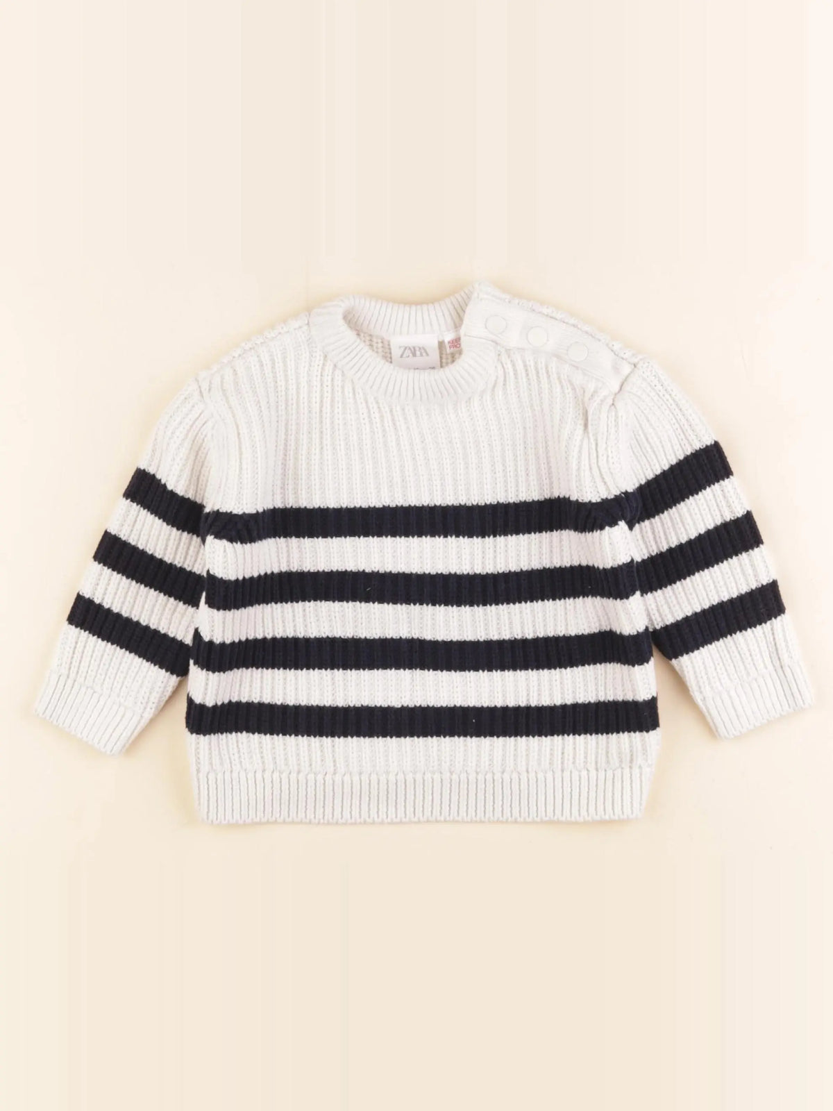 Zara - pull blanc, bleu - 12/18 mois