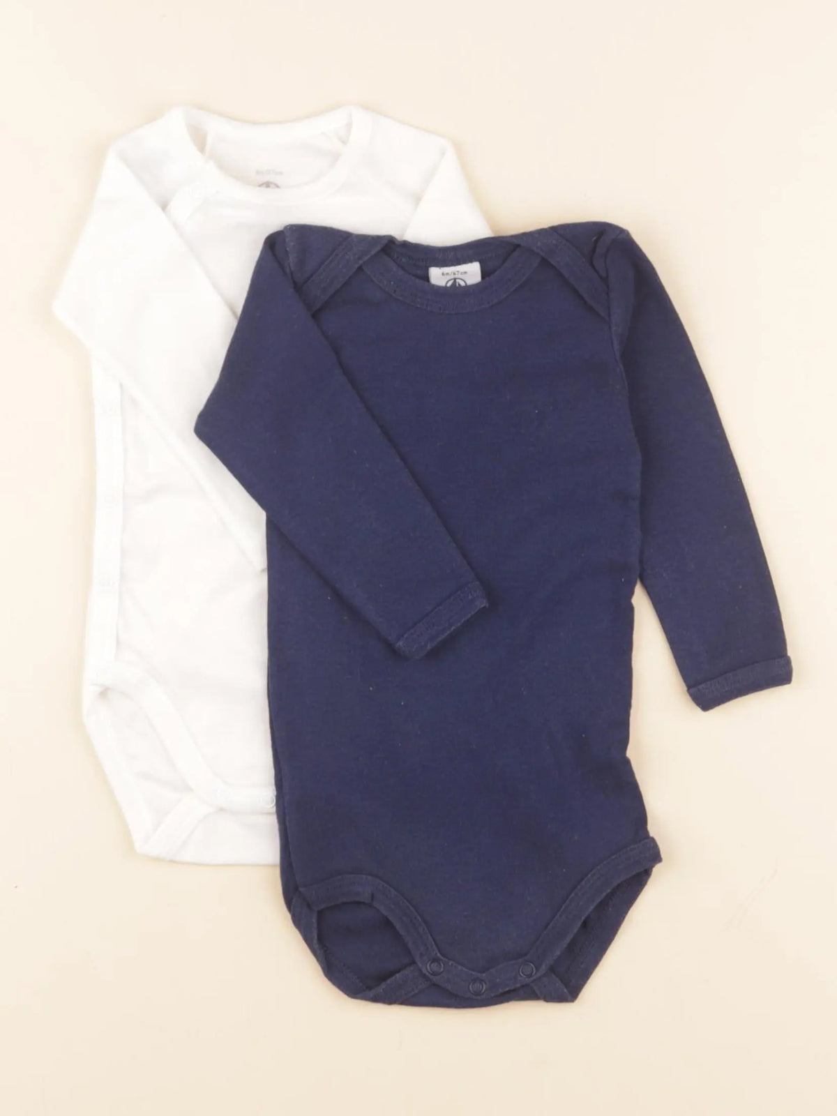 Petit Bateau - lot de 2 bodies en coton blanc, bleu - 6 mois