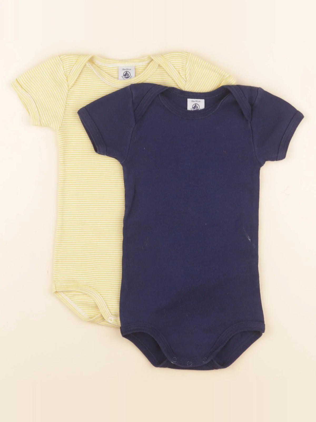 Petit Bateau - lot de 2 bodies en coton bleu, jaune - 18 mois