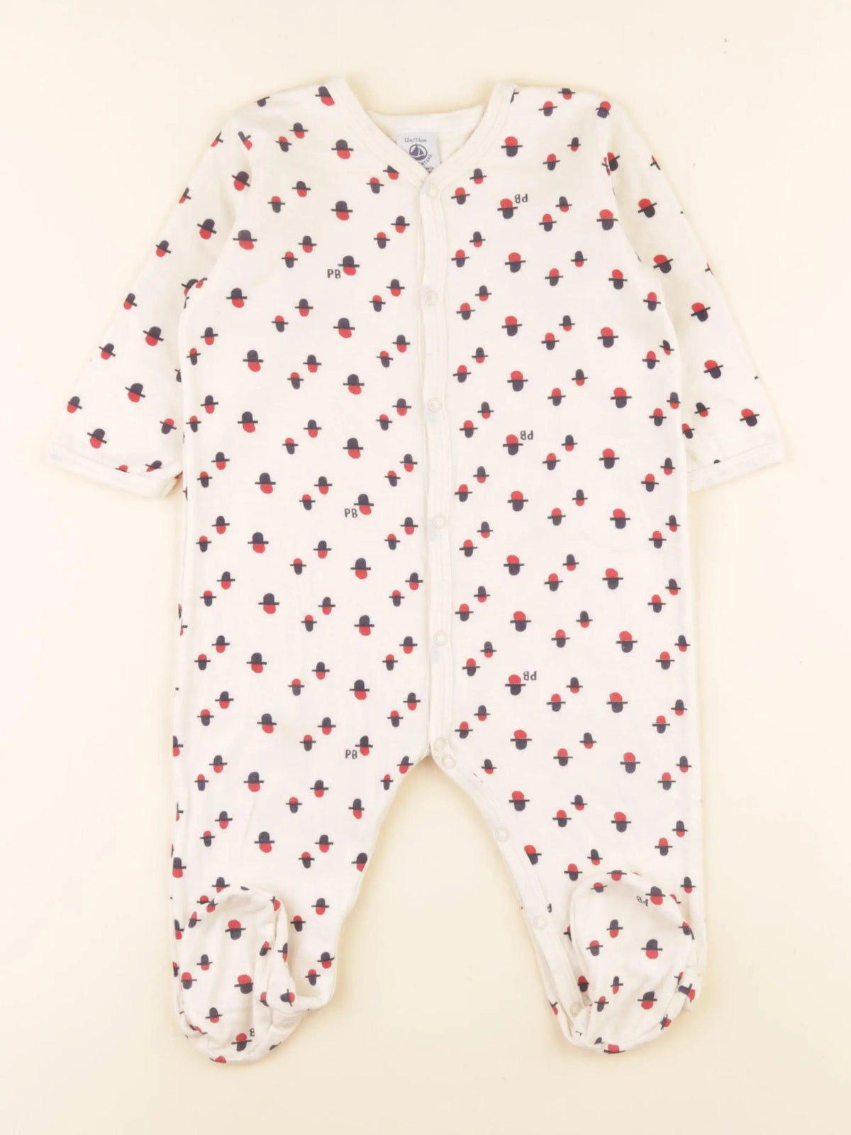 Petit Bateau - pyjama coton beige, rouge - 12 mois