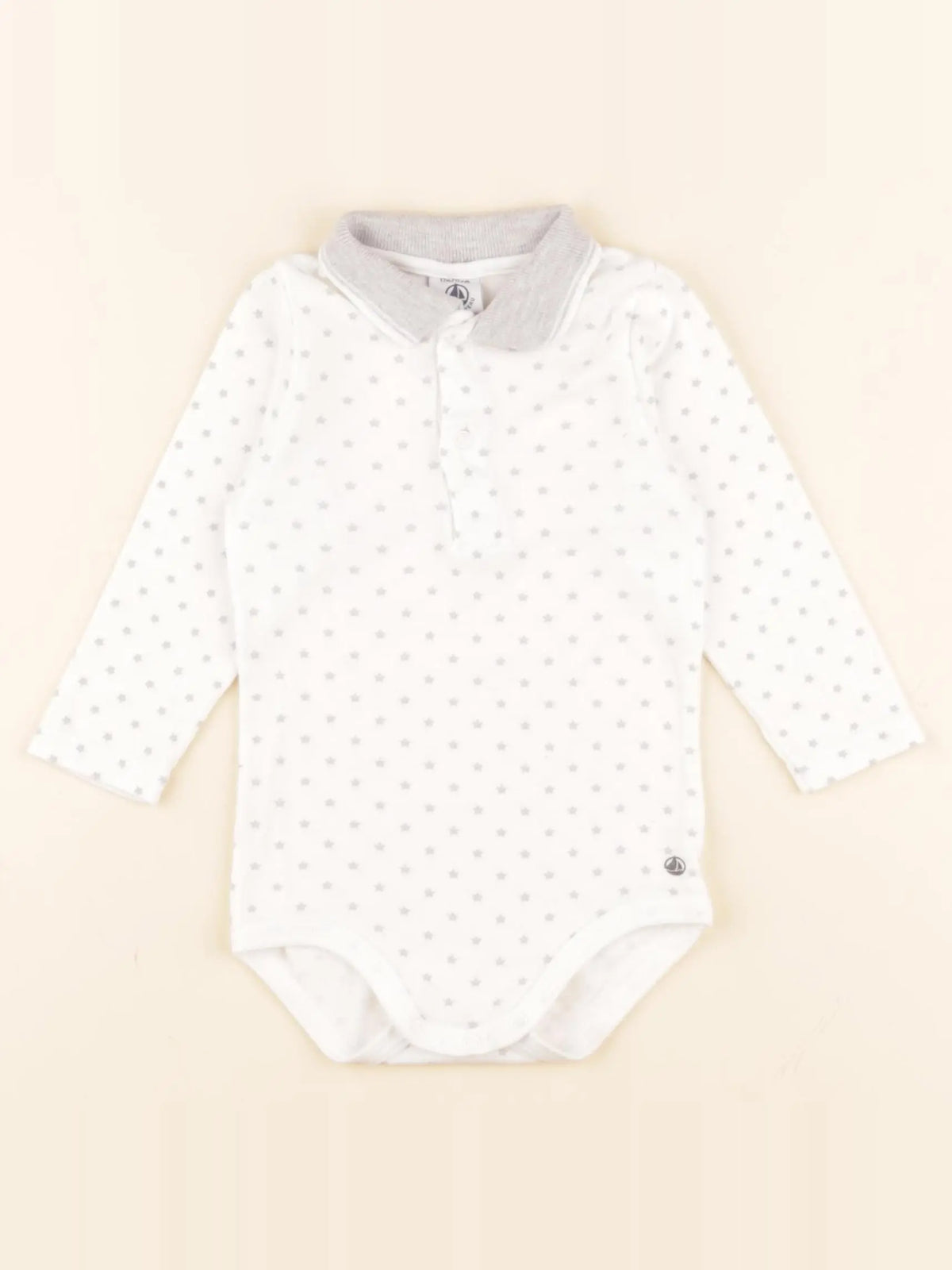 Petit Bateau - body à col blanc, gris - 12 mois
