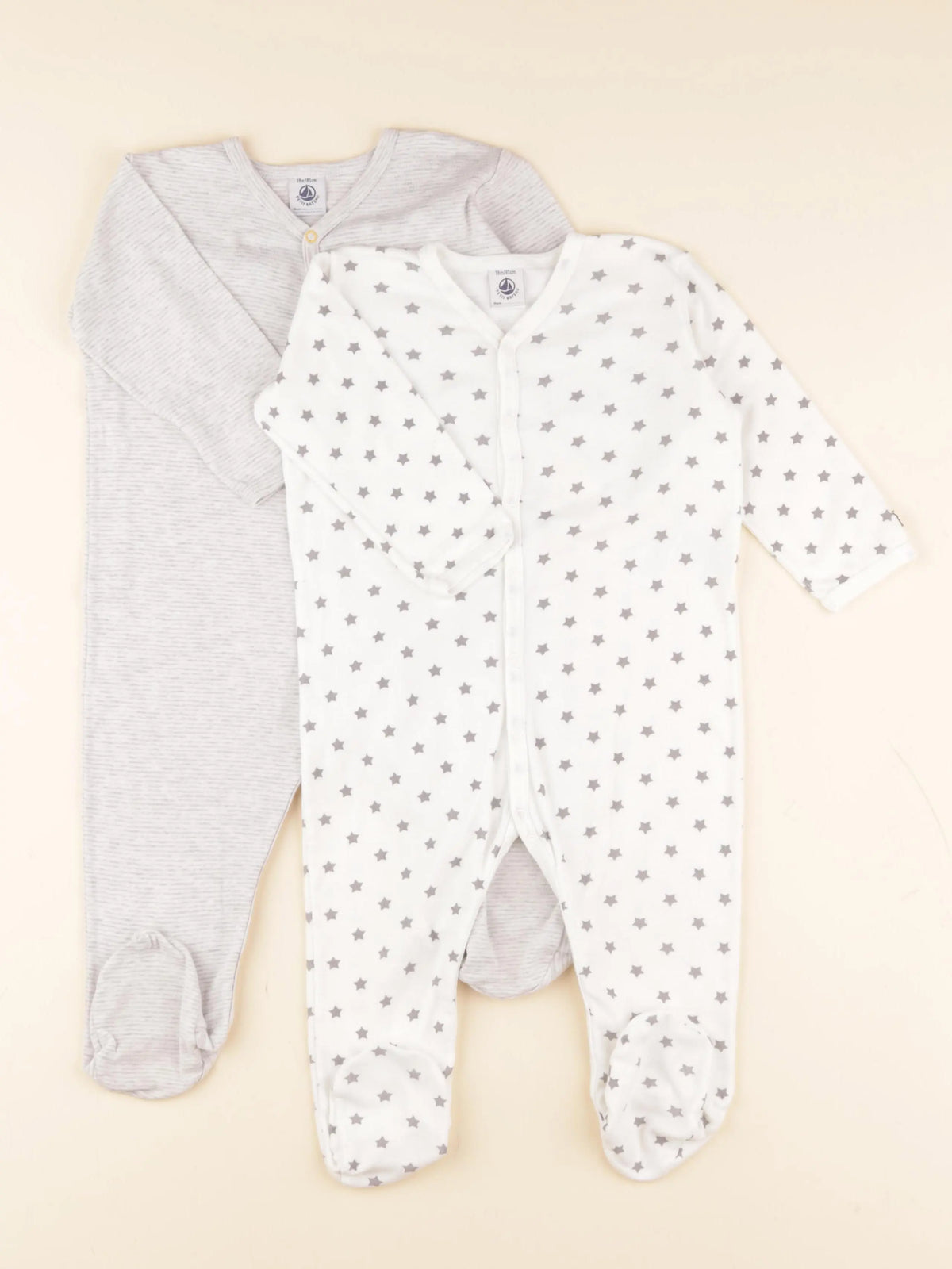 Petit Bateau - lot de 2 pyjamas coton blanc, gris - 18 mois