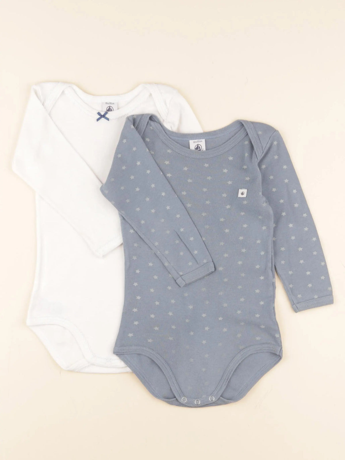 Petit Bateau - lot de 2 bodies en coton bleu, blanc - 18 mois