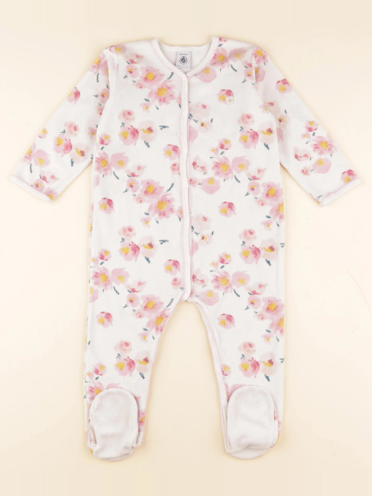 Petit Bateau - pyjama velours blanc, rose - 24 mois