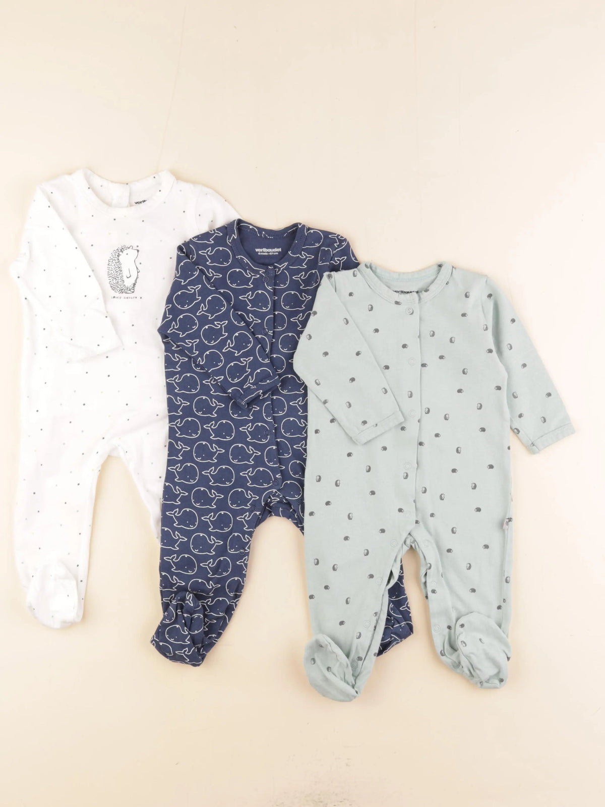 Vertbaudet - lot de 3 pyjamas coton multicolore - 6 mois