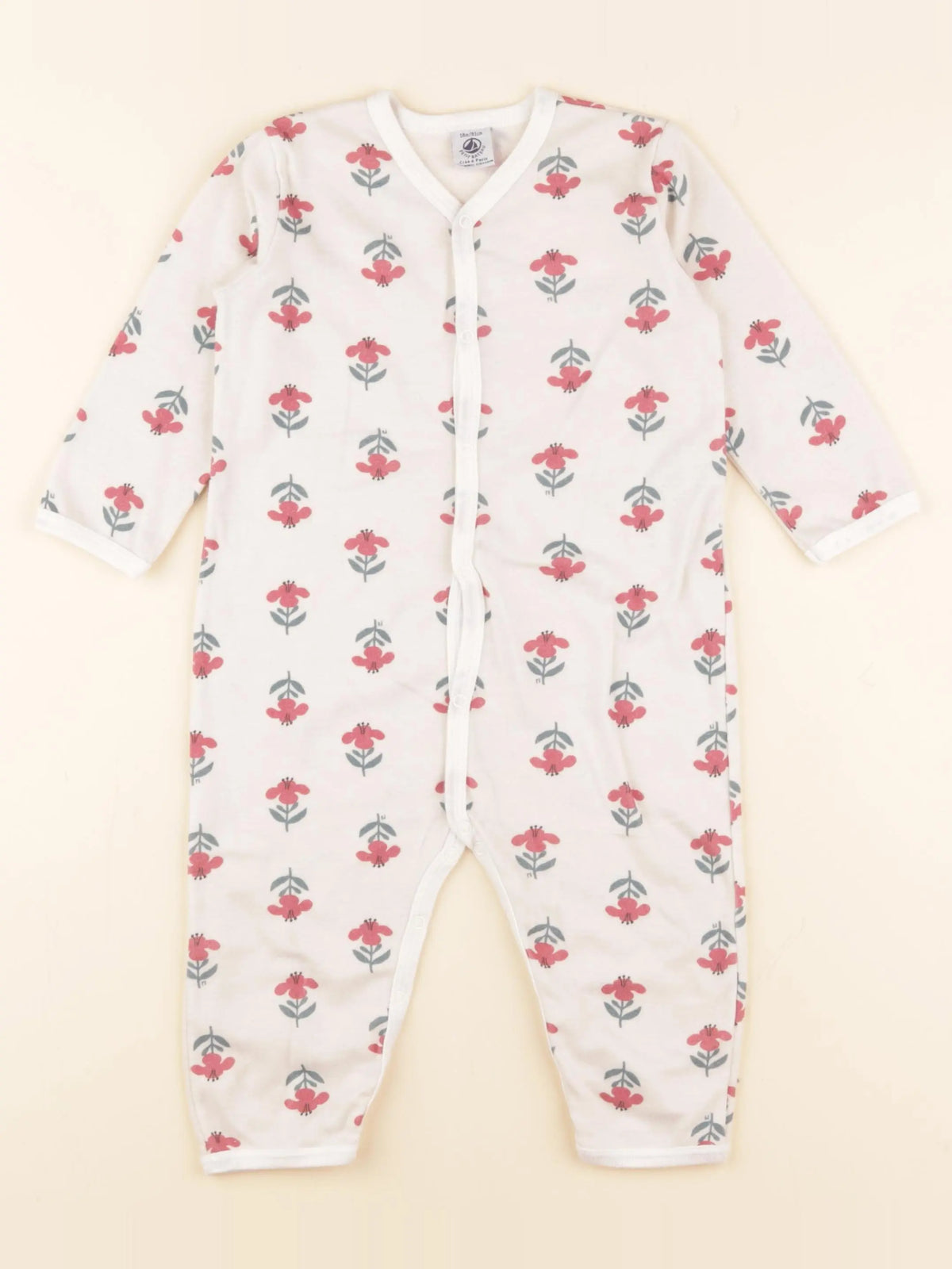 Petit Bateau - pyjama coton beige, rouge - 18 mois