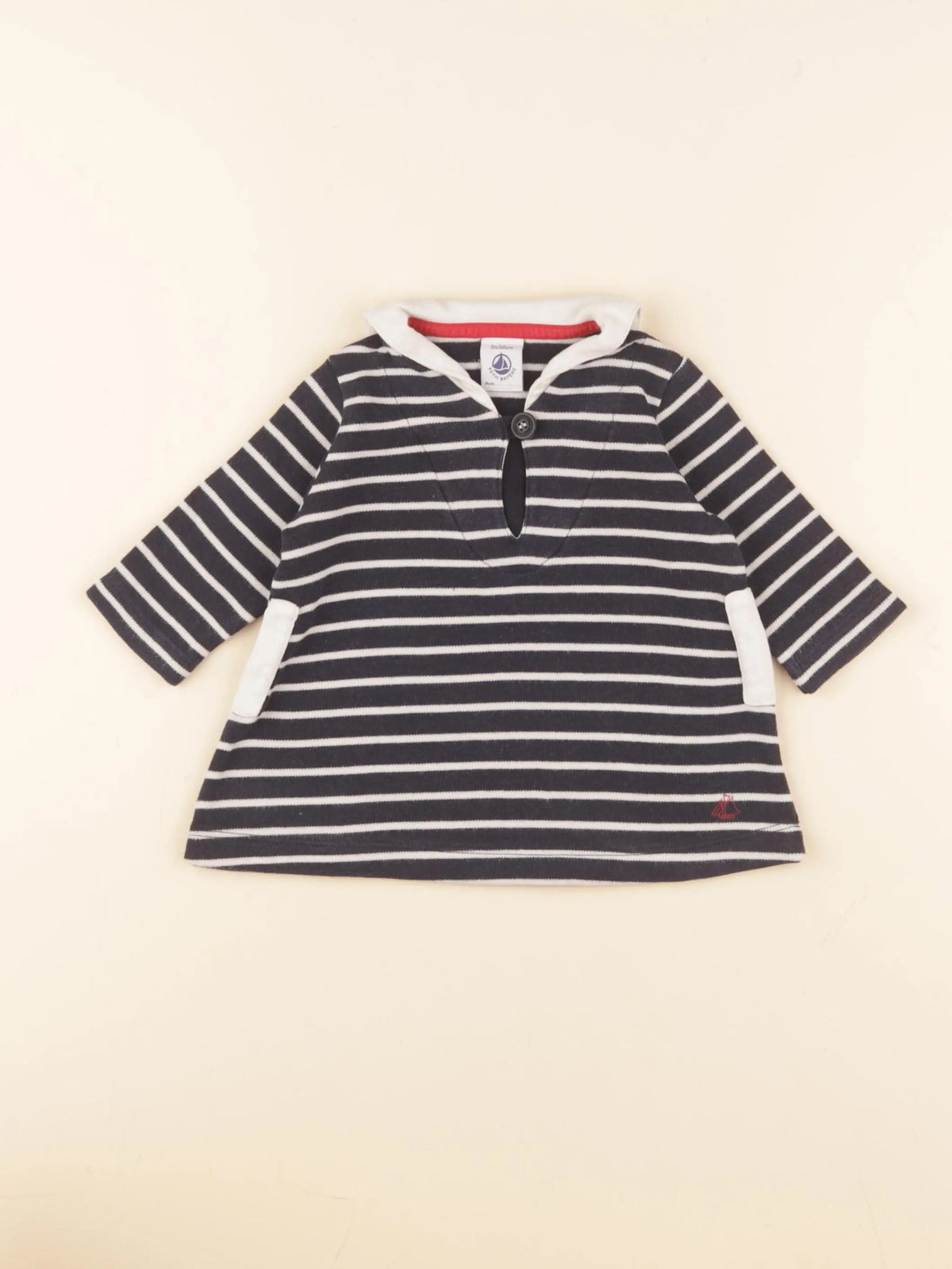 Petit Bateau - robe bleu, blanc - 3 mois