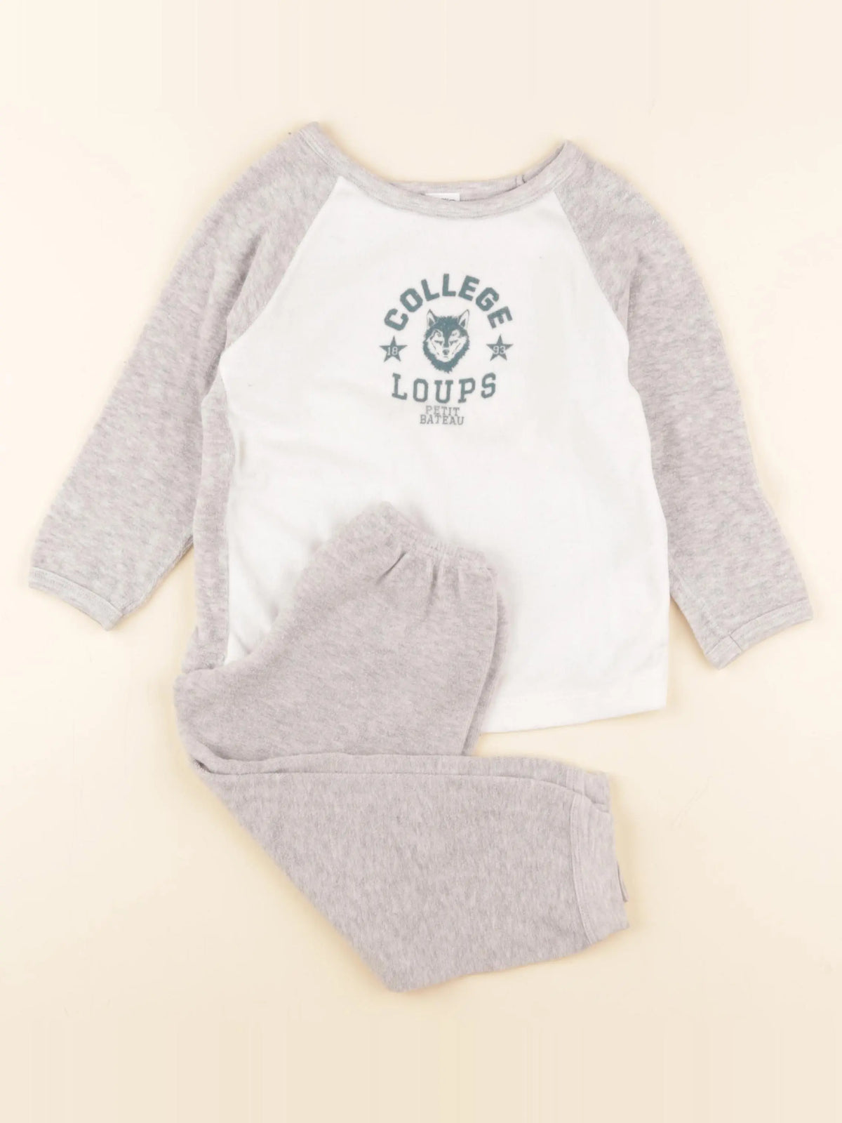 Petit Bateau - pyjama coton gris, blanc - 4 ans