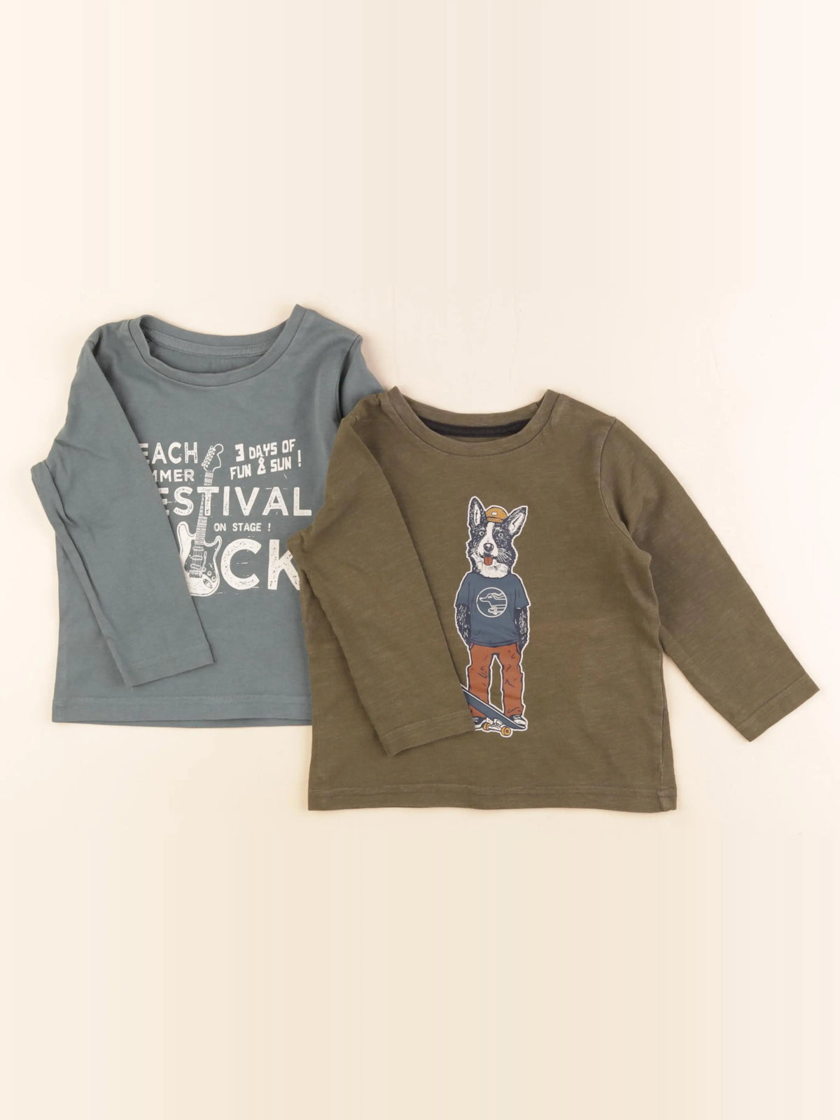Vertbaudet - lot de 2 tee-shirts bleu, vert - 2 ans