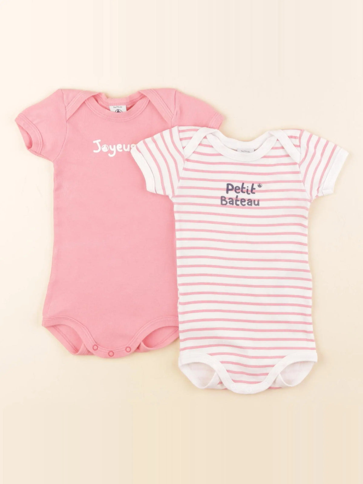 Petit Bateau - lot de 2 bodies en coton blanc, rose - 9 mois