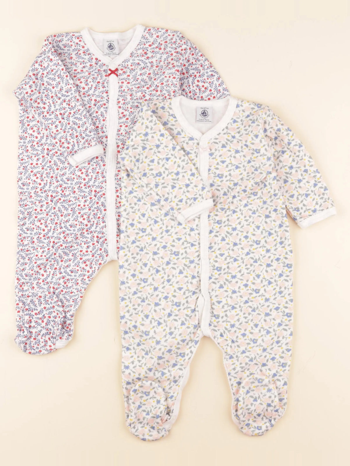 Petit Bateau - lot de 2 pyjamas coton blanc - 6 mois